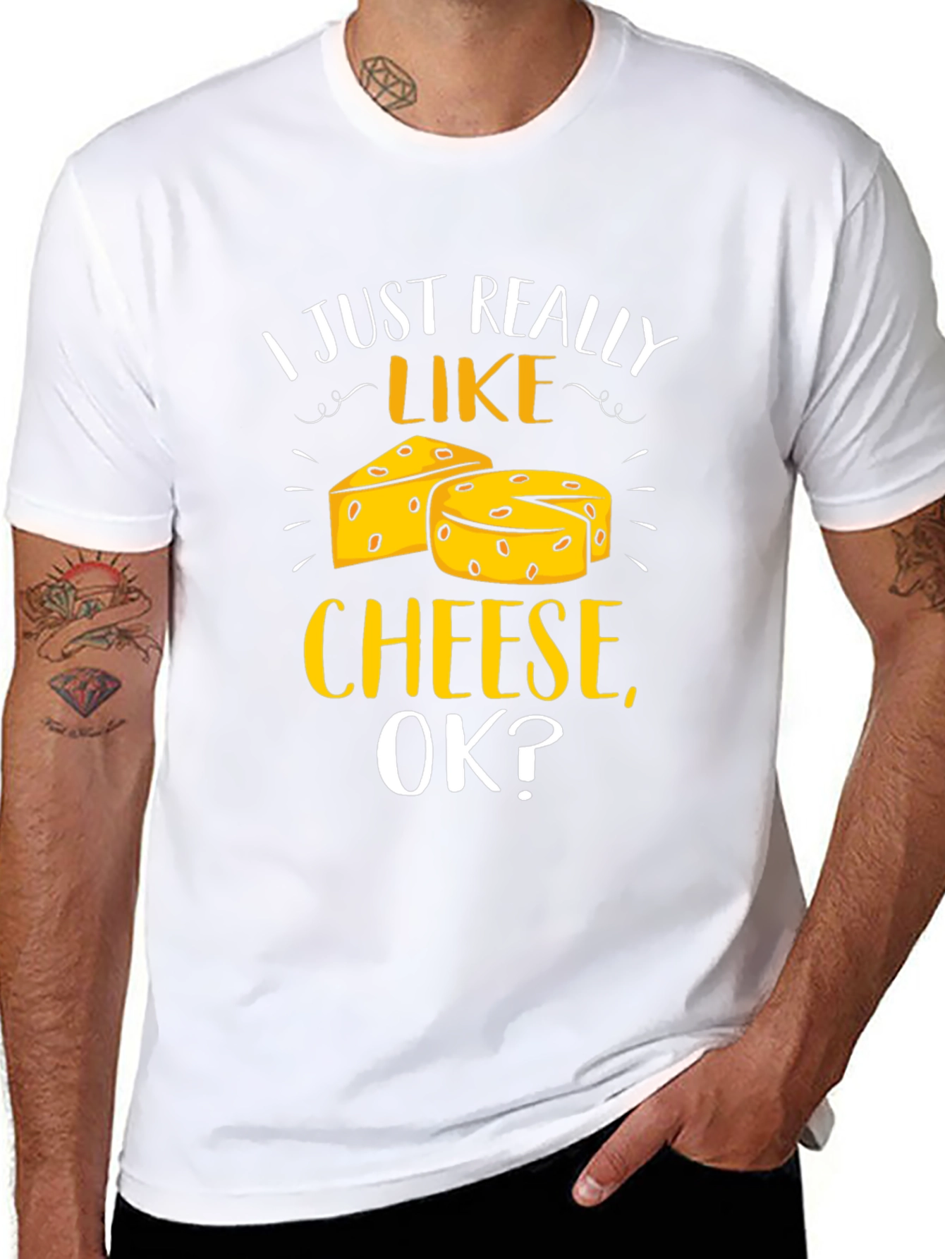 Black I Just Really Like Cheese, Ok? T-Shirt view 8