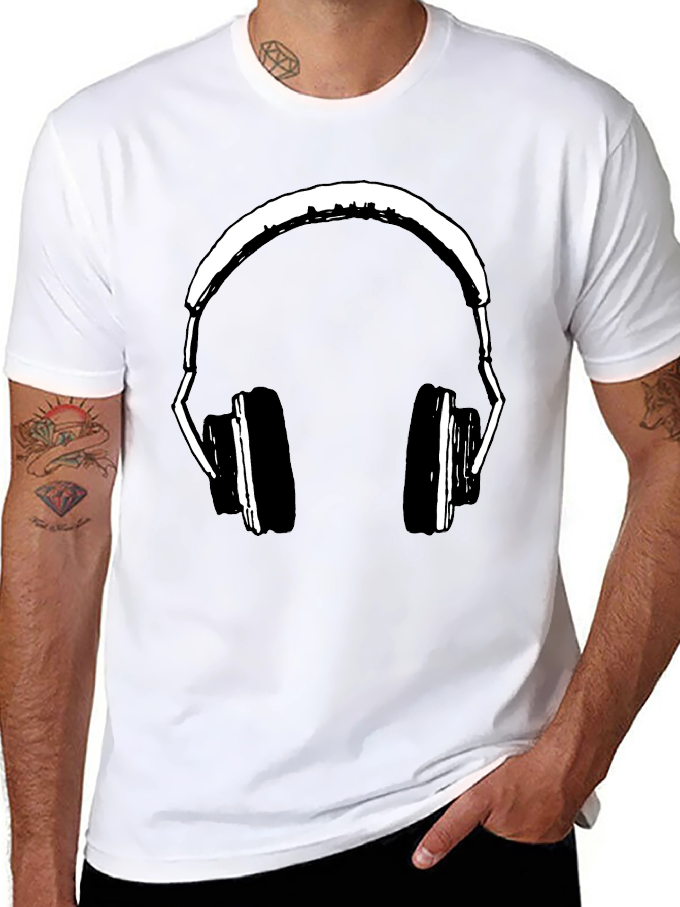 Black Headphones Graphic Print Black T-Shirt view 8