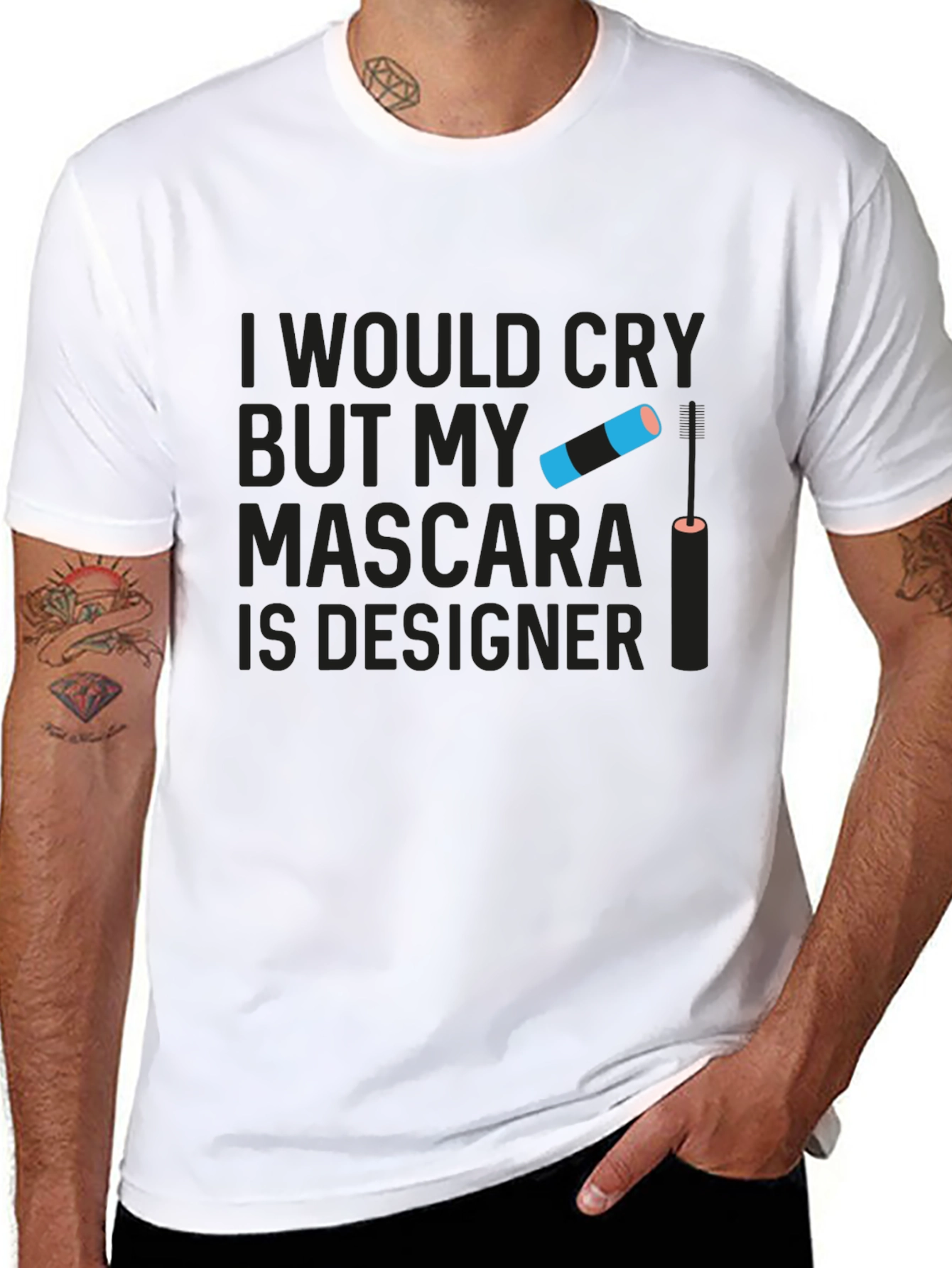 Black Designer Mascara Graphic Tee - Humorous Slogan T-Shirt view 8