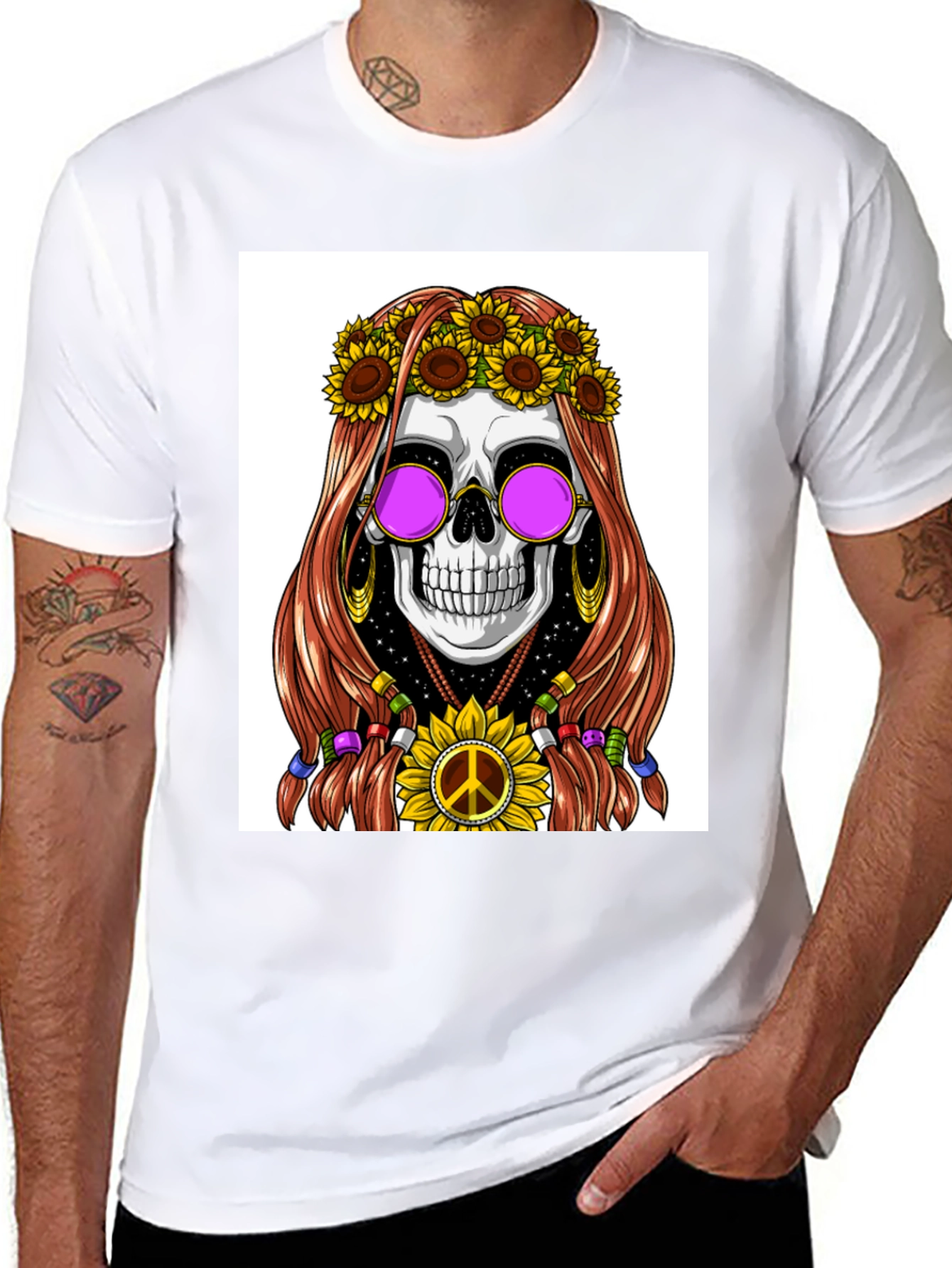 Black Hippie Skull Graphic T-Shirt view 8