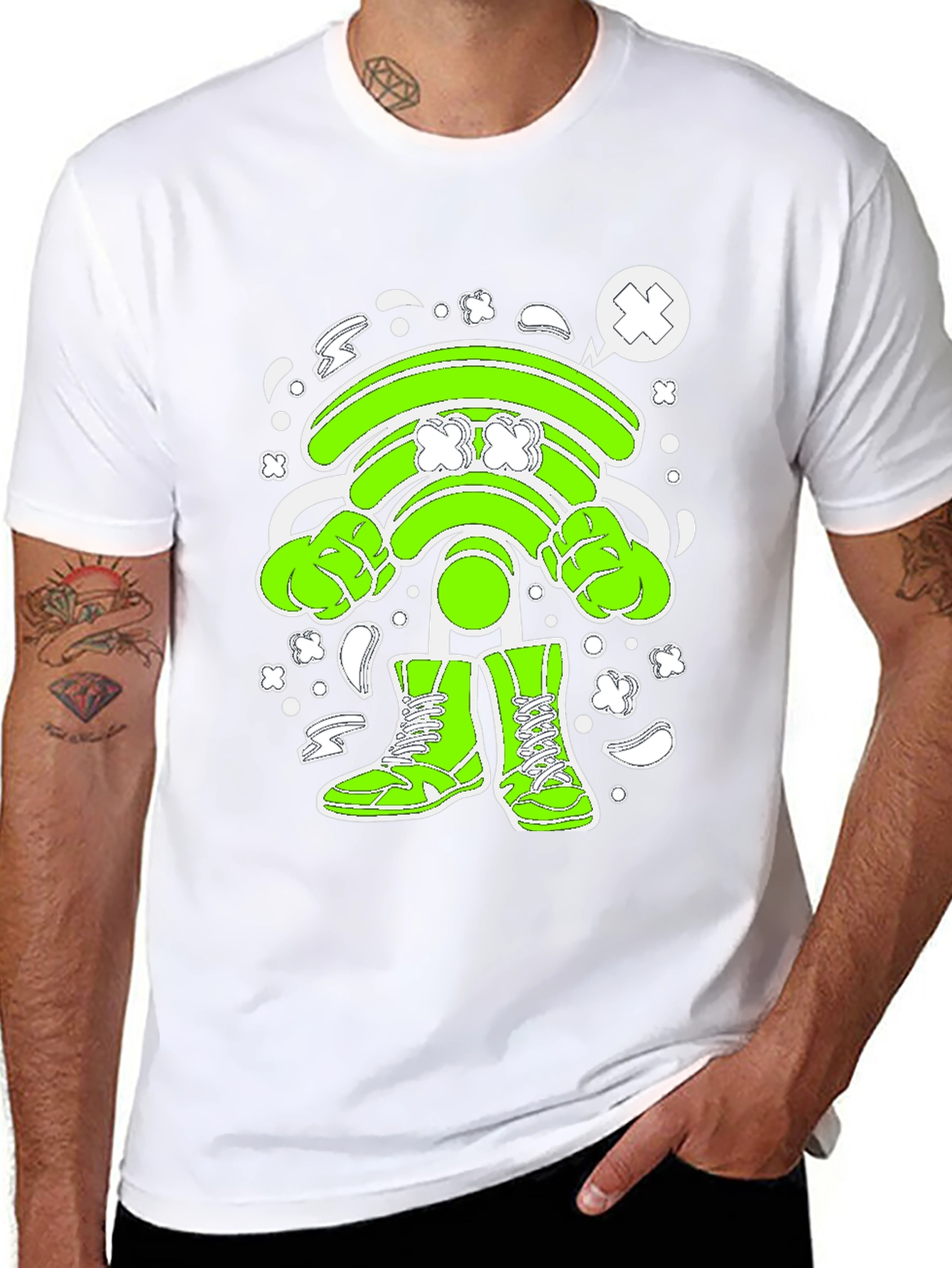 Black Funny Wifi Cartoon Graphic T-Shirt view 8