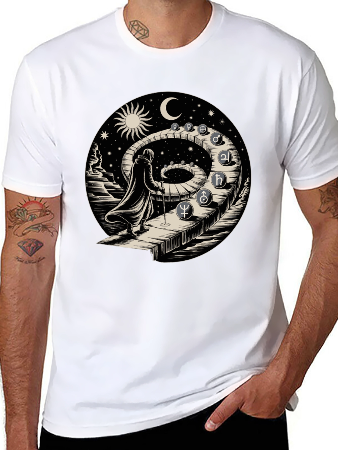Black Astrological Path T-Shirt - Spiritual Journey Design view 8