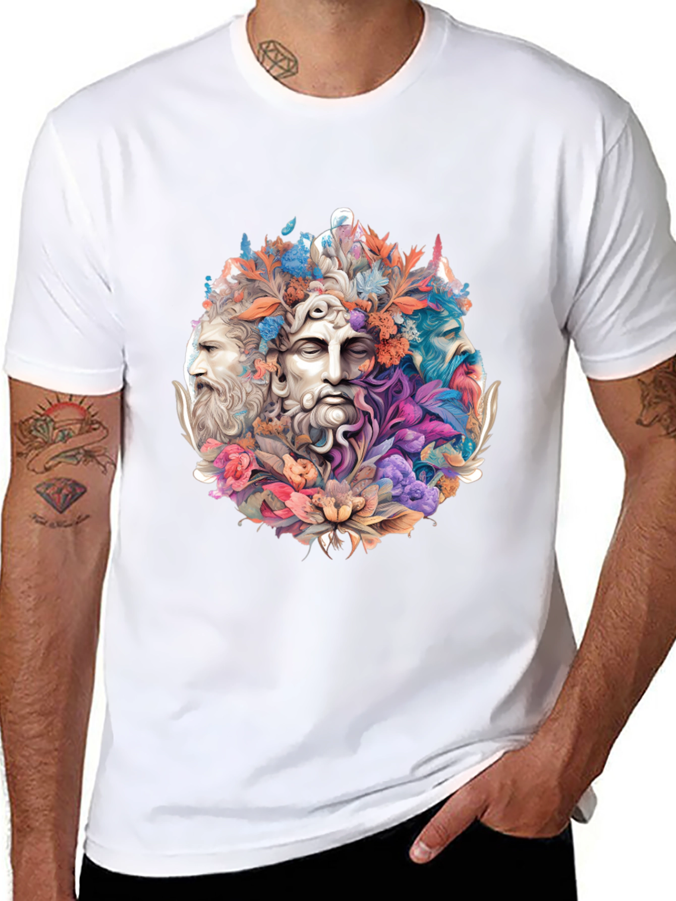 Black Floral Bust T-Shirt - Artistic Design view 8