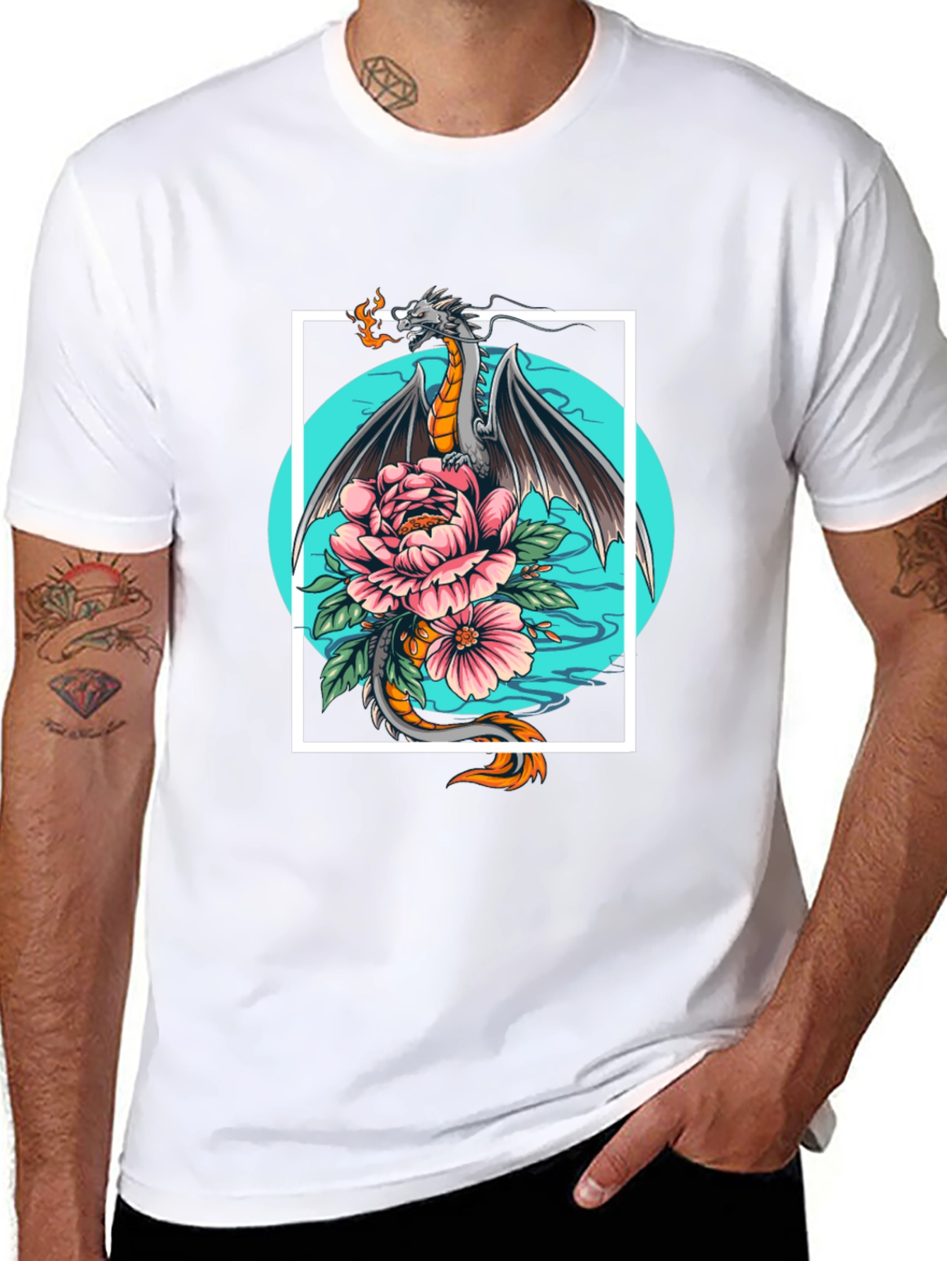 Black Dragon & Floral Graphic Tee view 8