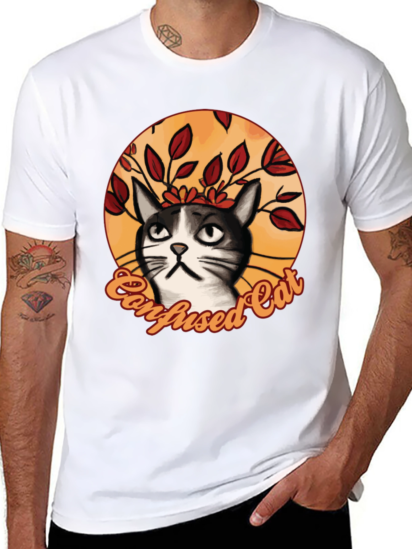 Black Confused Cat Graphic T-Shirt - Funny Cat Lover Tee view 8