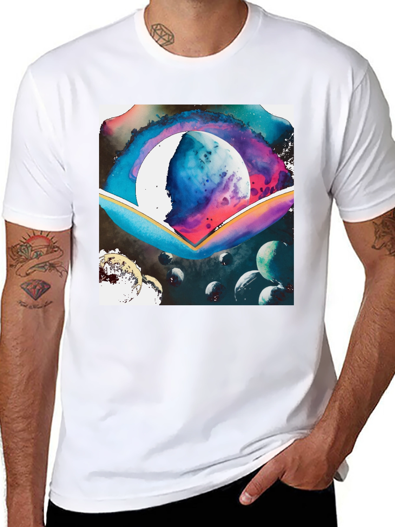 Black Galaxy Watercolor Graphic Tee - Black Cotton Blend view 8