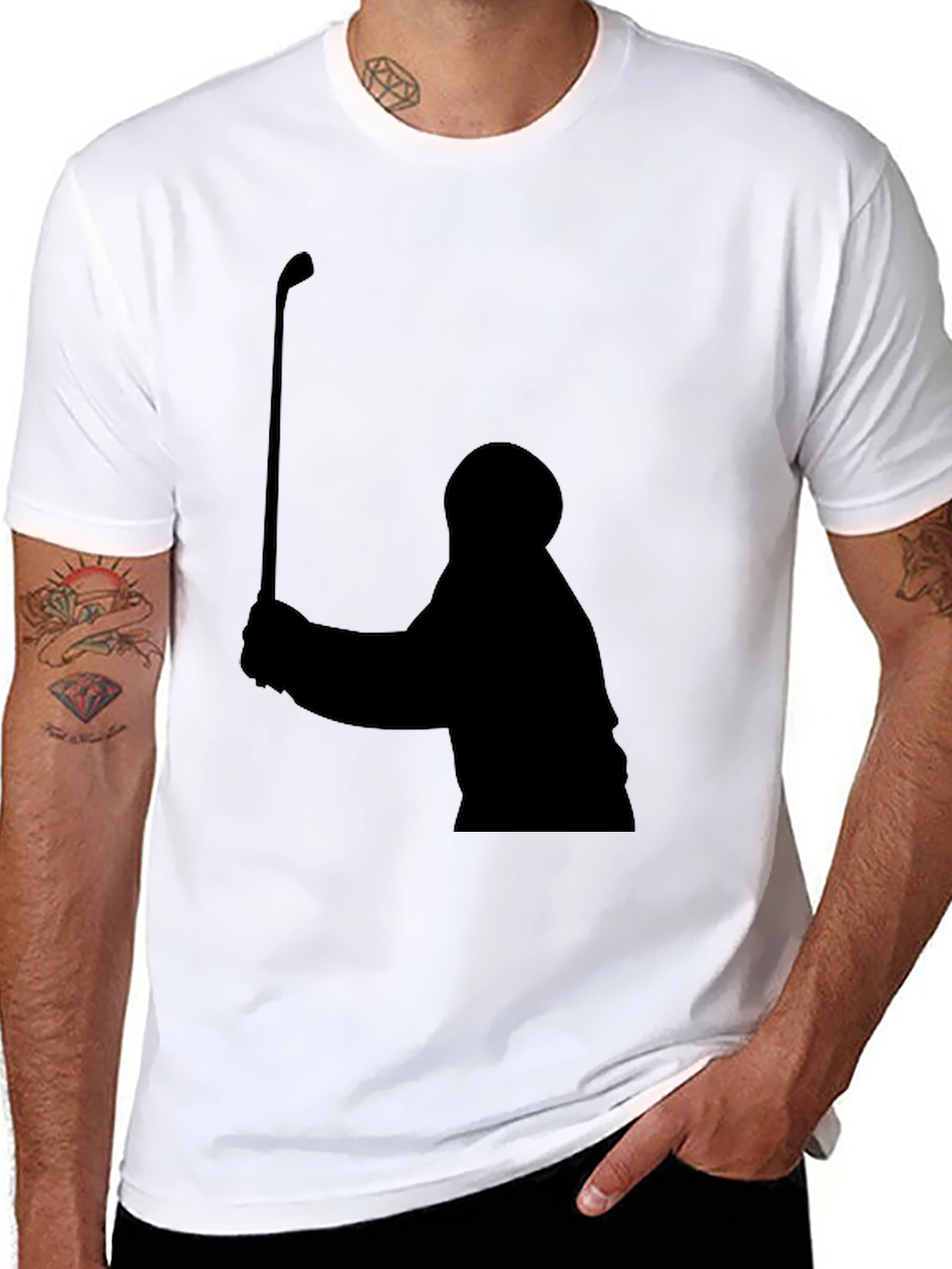 Black Golfer Silhouette Black T-Shirt view 8