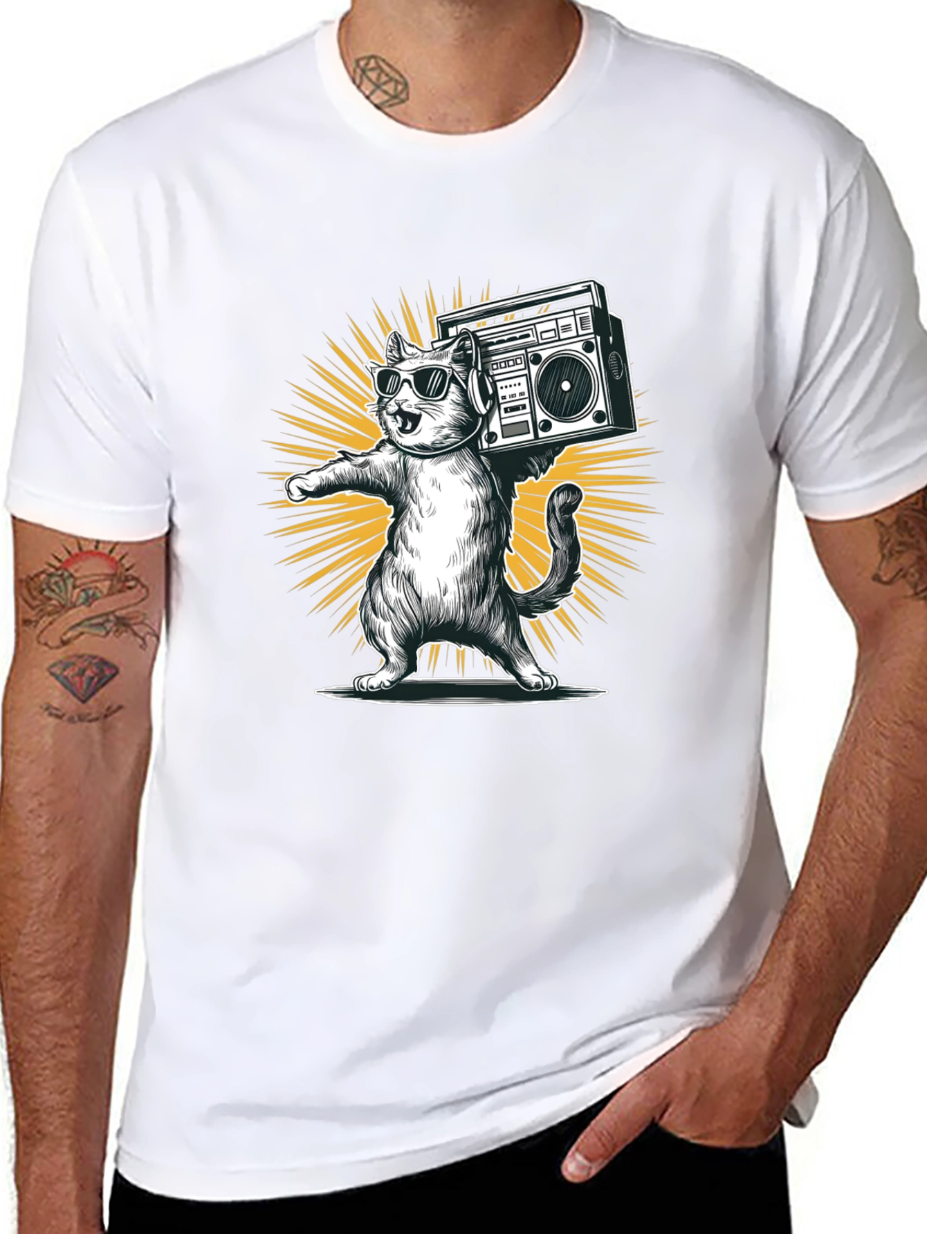 Black Cool Cat Boombox Graphic Tee view 8