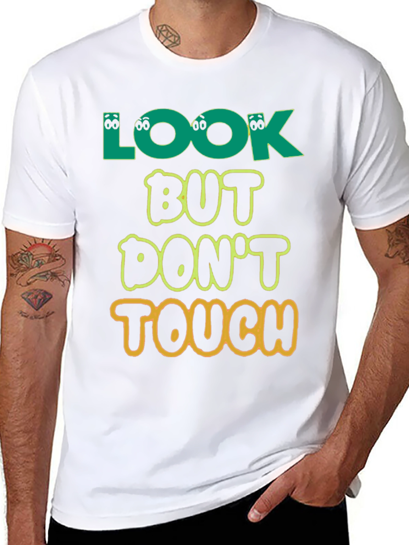 Black Look But Don't Touch T-Shirt - Novelty Graphic Tee view 8