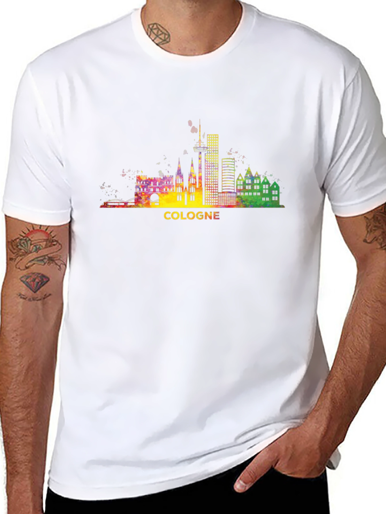 Black Cologne Germany Skyline T-Shirt - Vibrant Cityscape Design view 8