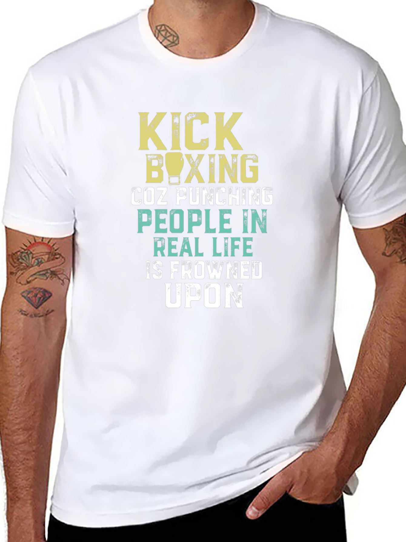 Black Kick Boxing Graphic T-Shirt - Punching People is Frowned Upon view 8