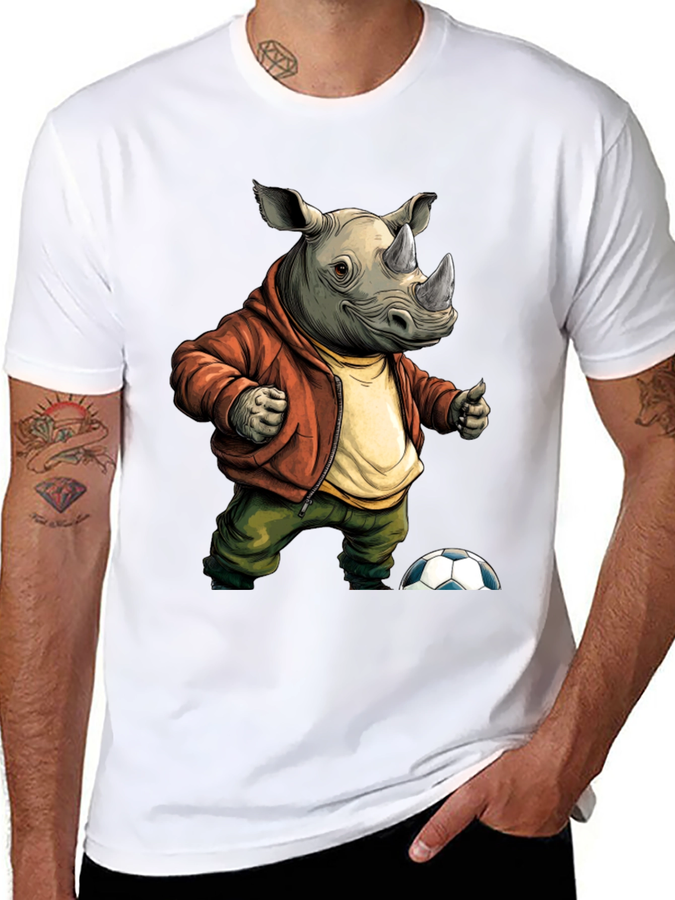 Black Rhino Soccer T-Shirt: Unique Cartoon Graphic Tee view 8