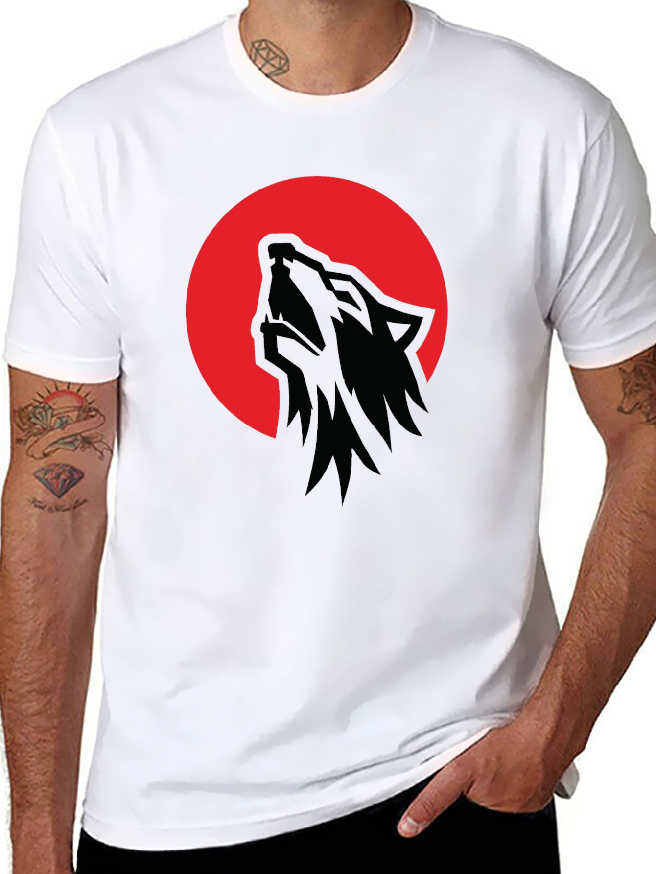 Black Wolf Moon T-Shirt - Men's Black Graphic Tee view 8
