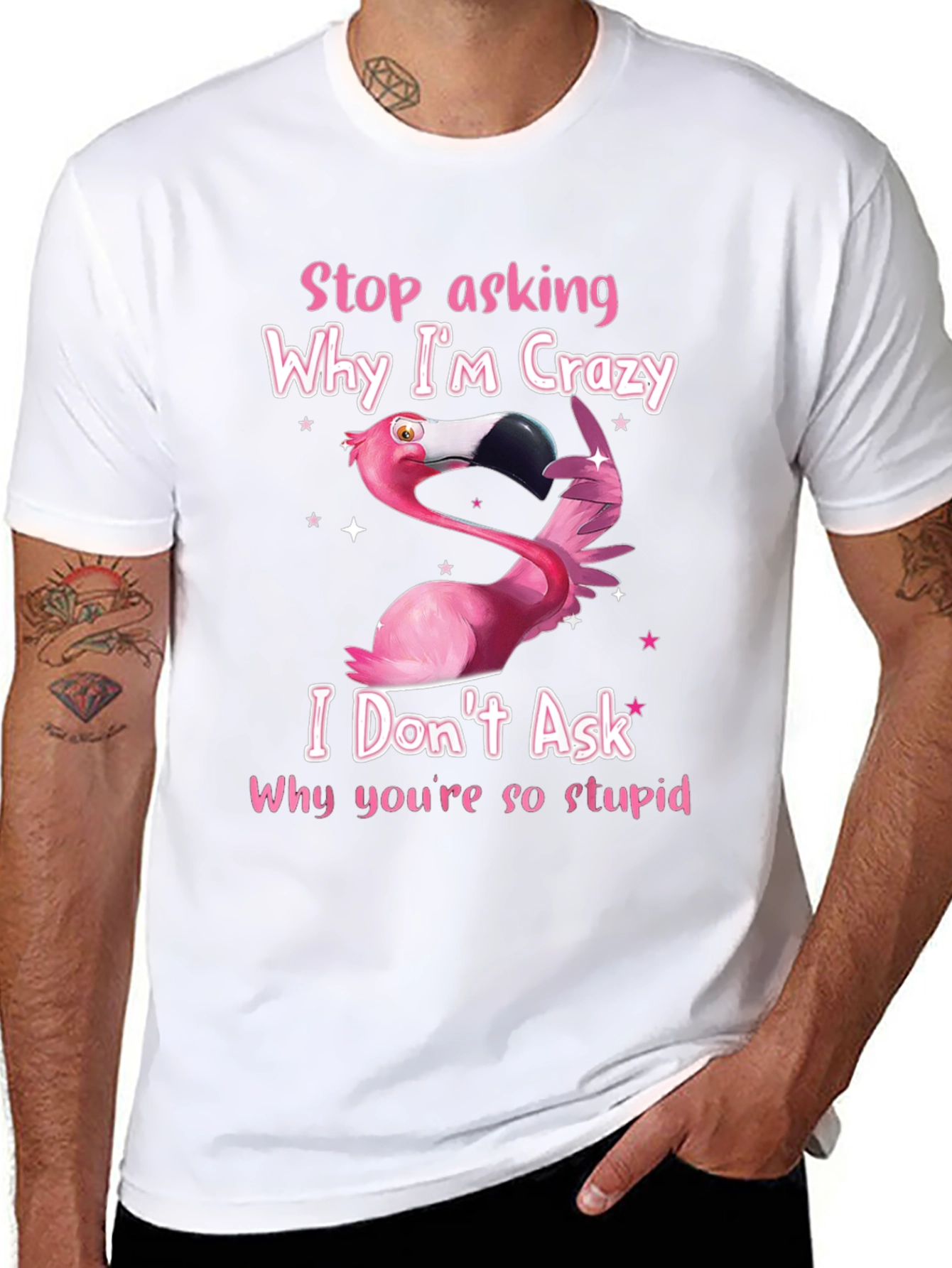 Black Crazy Flamingo Graphic T-Shirt - Funny Sarcastic Tee view 8