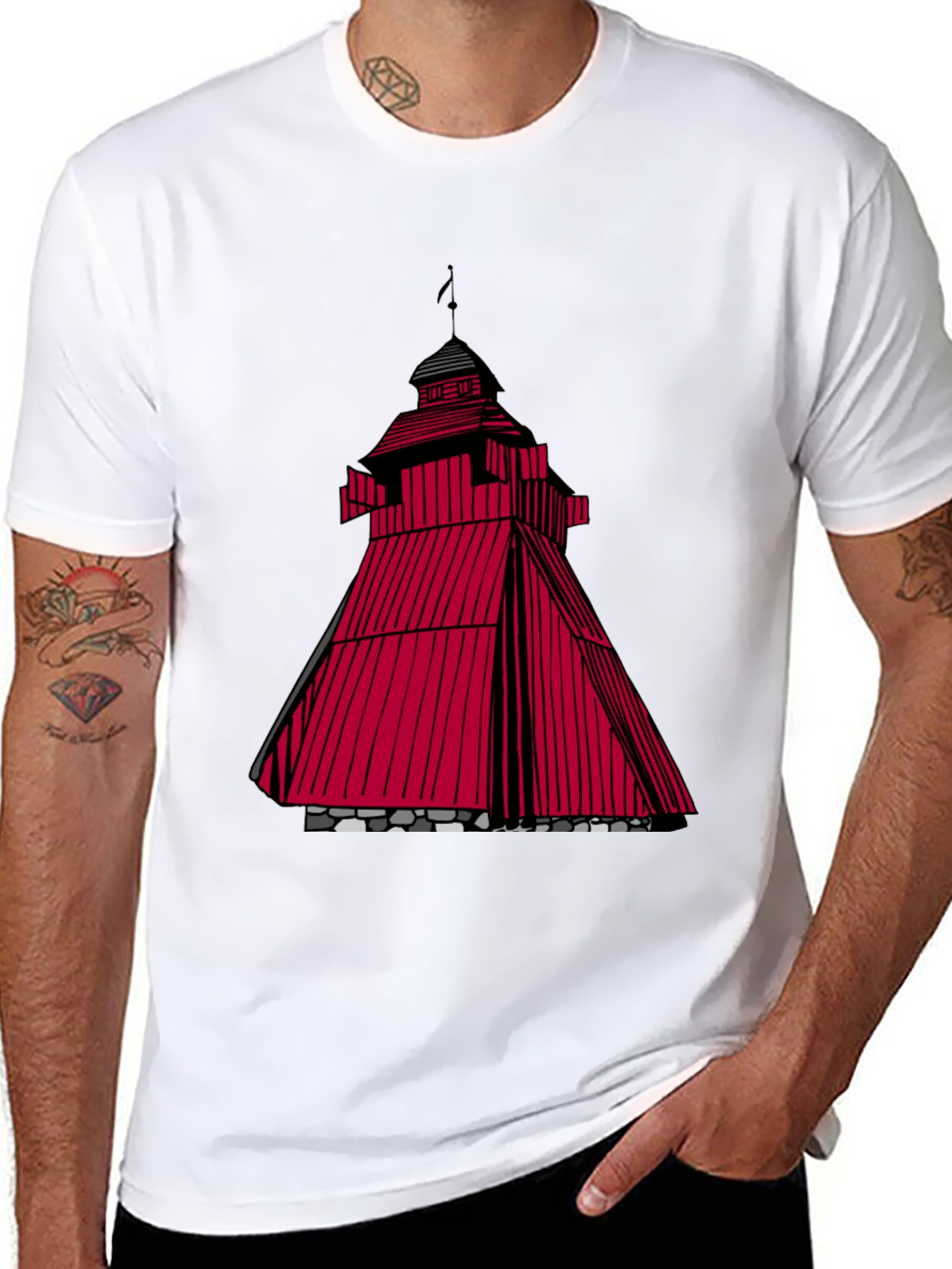 Black Red Tower Graphic T-Shirt - Unique Design view 8