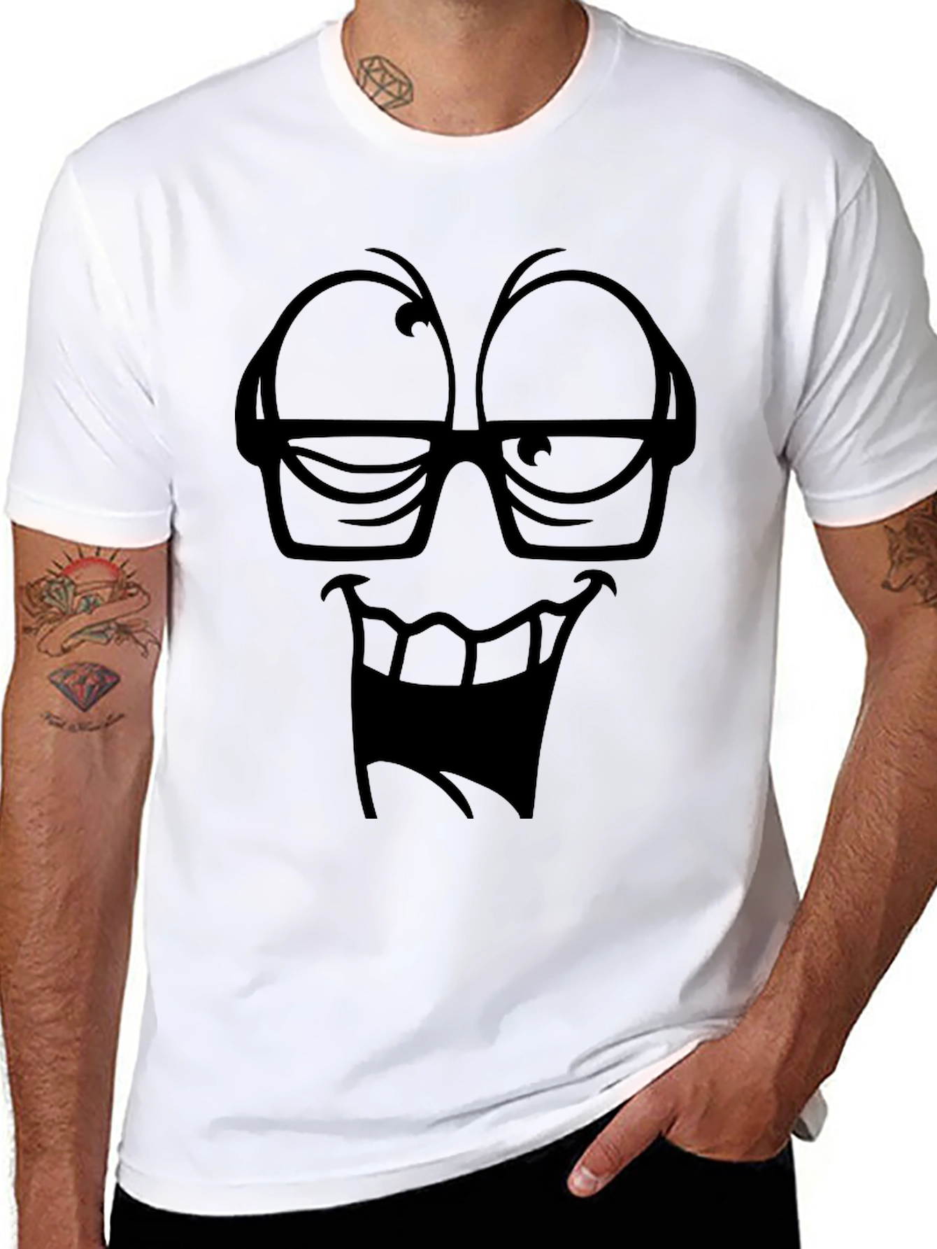 Black Funny Face Black T-Shirt, Cartoon Graphic Tee view 8