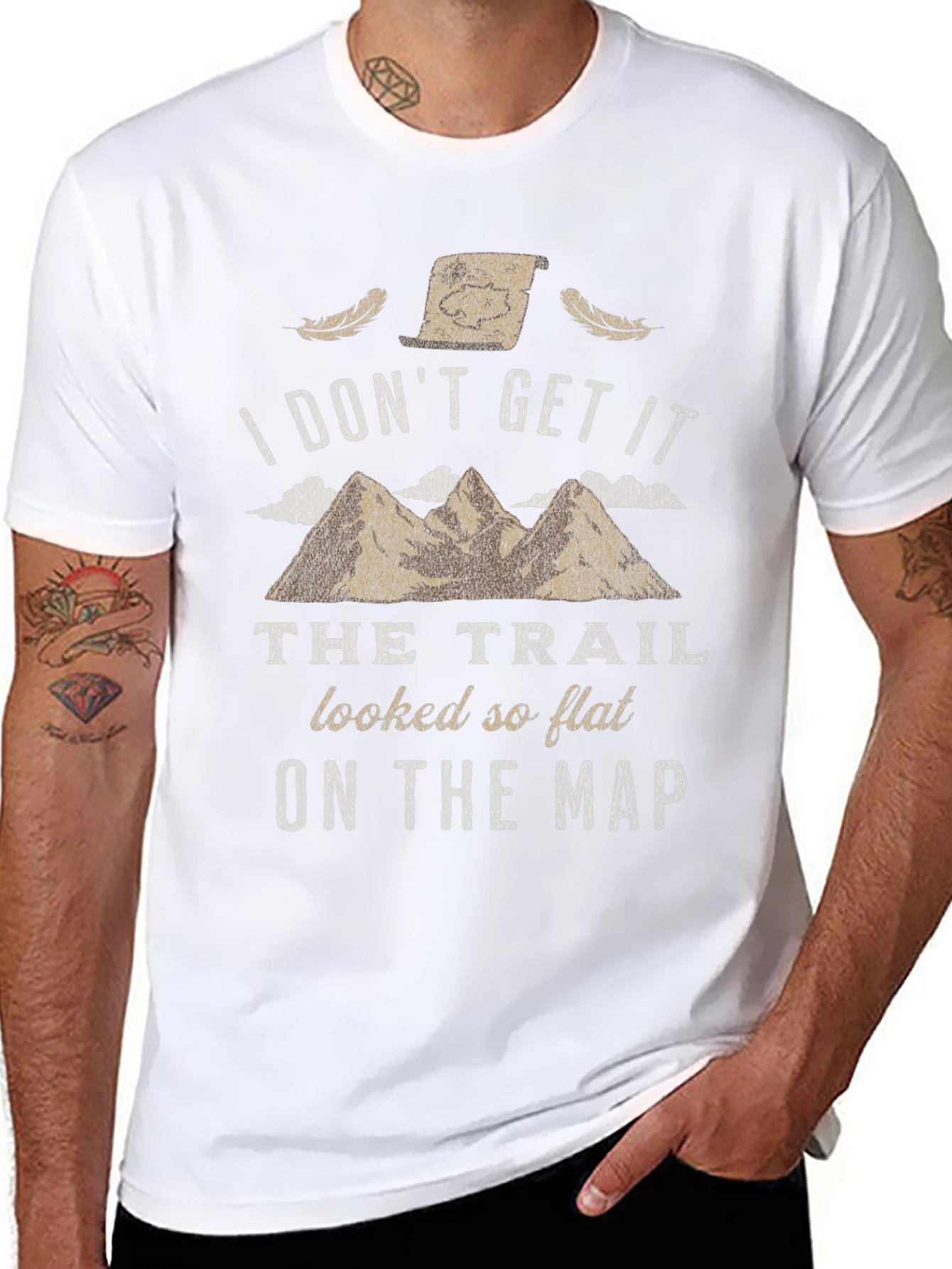 Black Funny Hiking T-Shirt - I Don't Get It Trail Flat Map Black Tee view 8