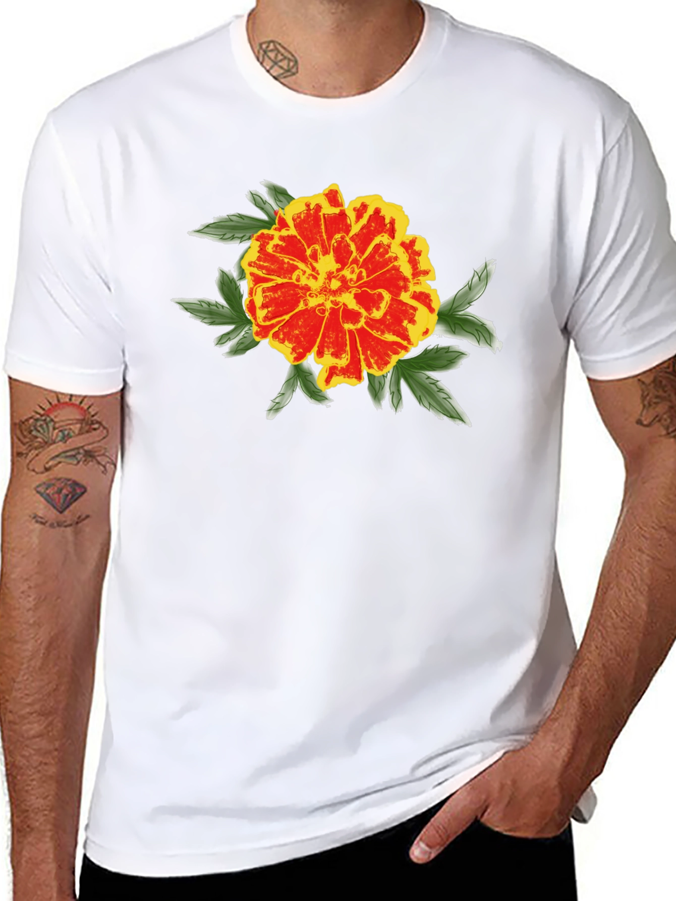 Black Marigold Graphic Black T-Shirt - Stylish Floral Design view 8