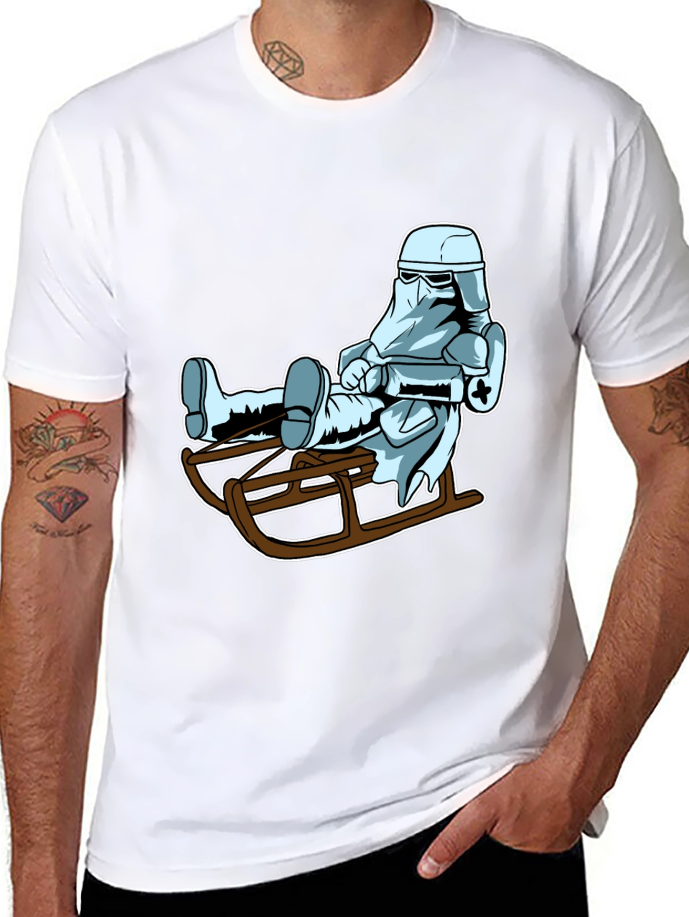 Black Cool Stormtrooper Sledding Graphic Tee view 8
