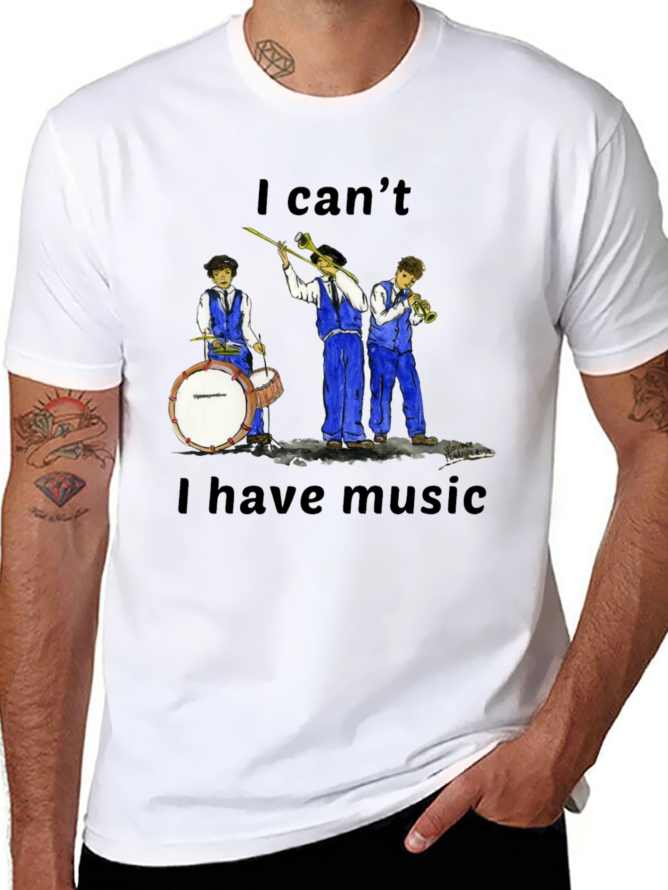 Black I Can't I Have Music T-Shirt view 8