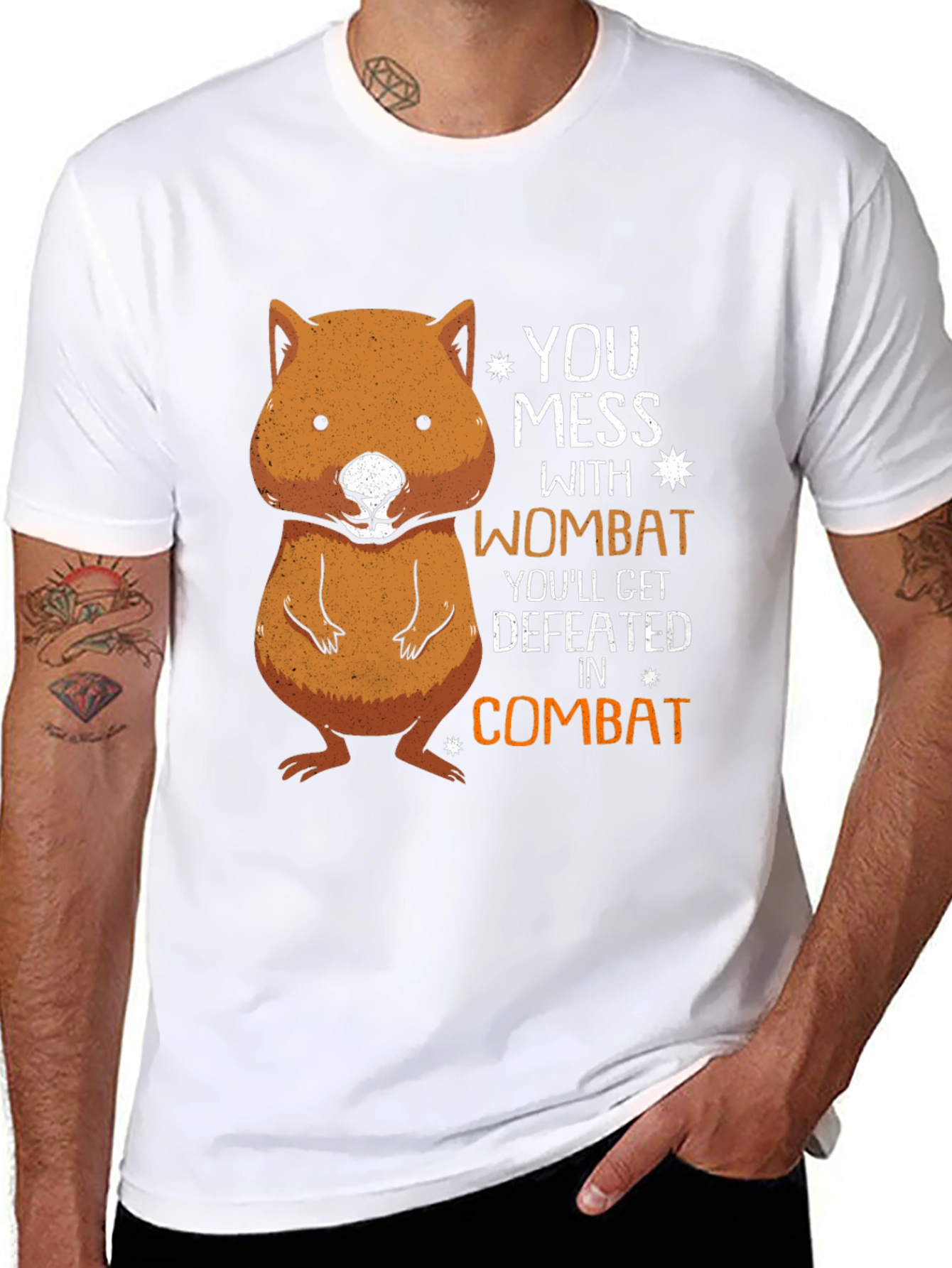 Black Wombat Combat T-Shirt - Funny Animal Tee view 8
