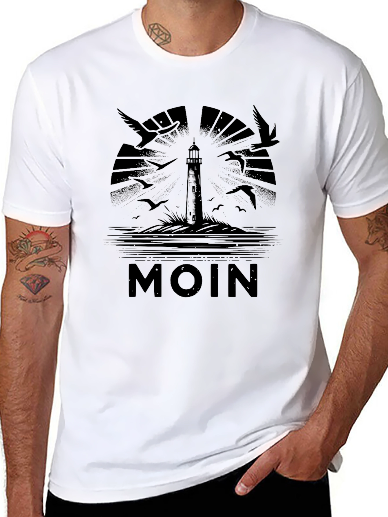 Black Men's Black MOIN Lighthouse Graphic T-Shirt view 8