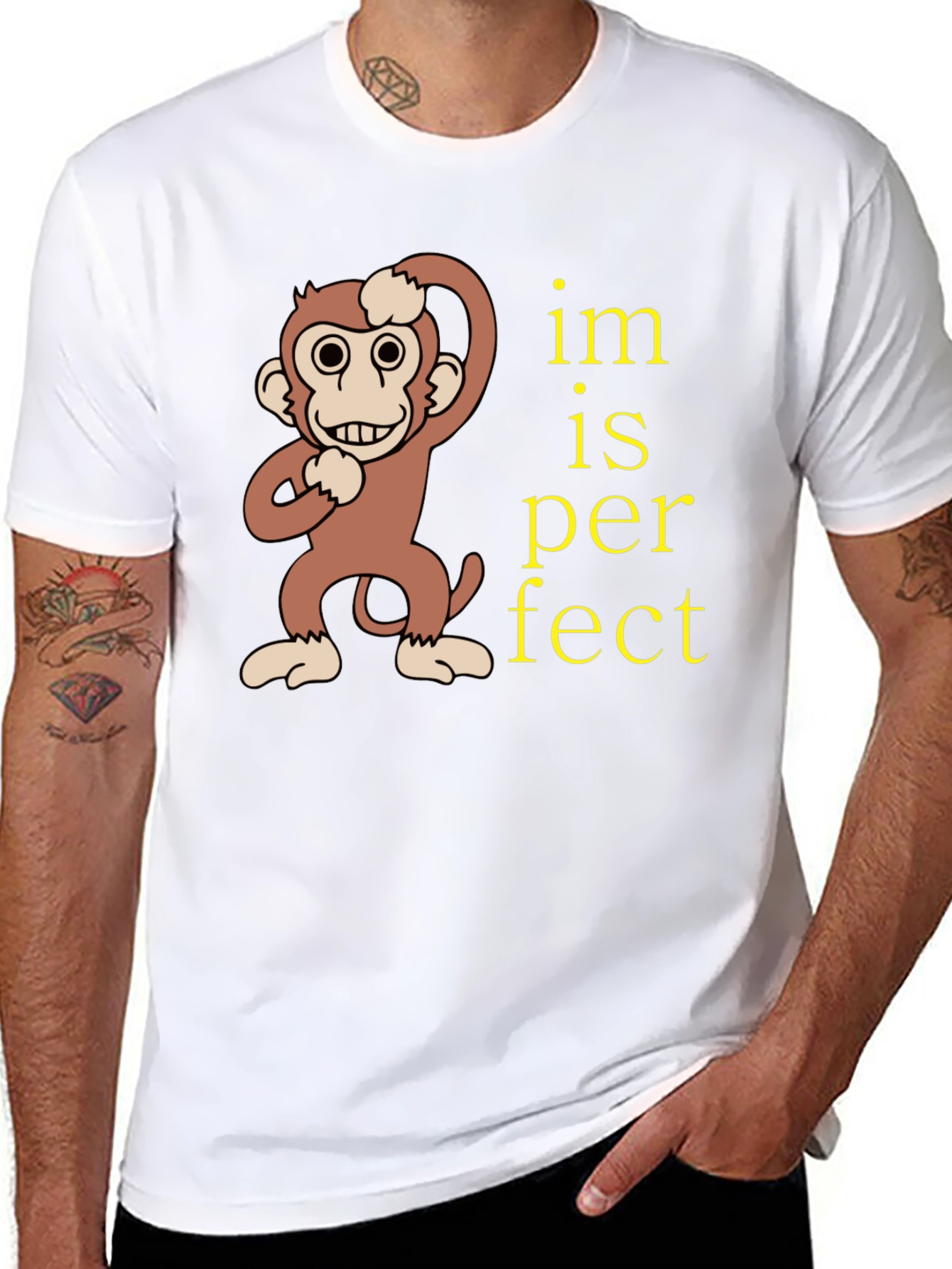 Black Funny Monkey "Im is Perfect" Graphic T-Shirt view 8