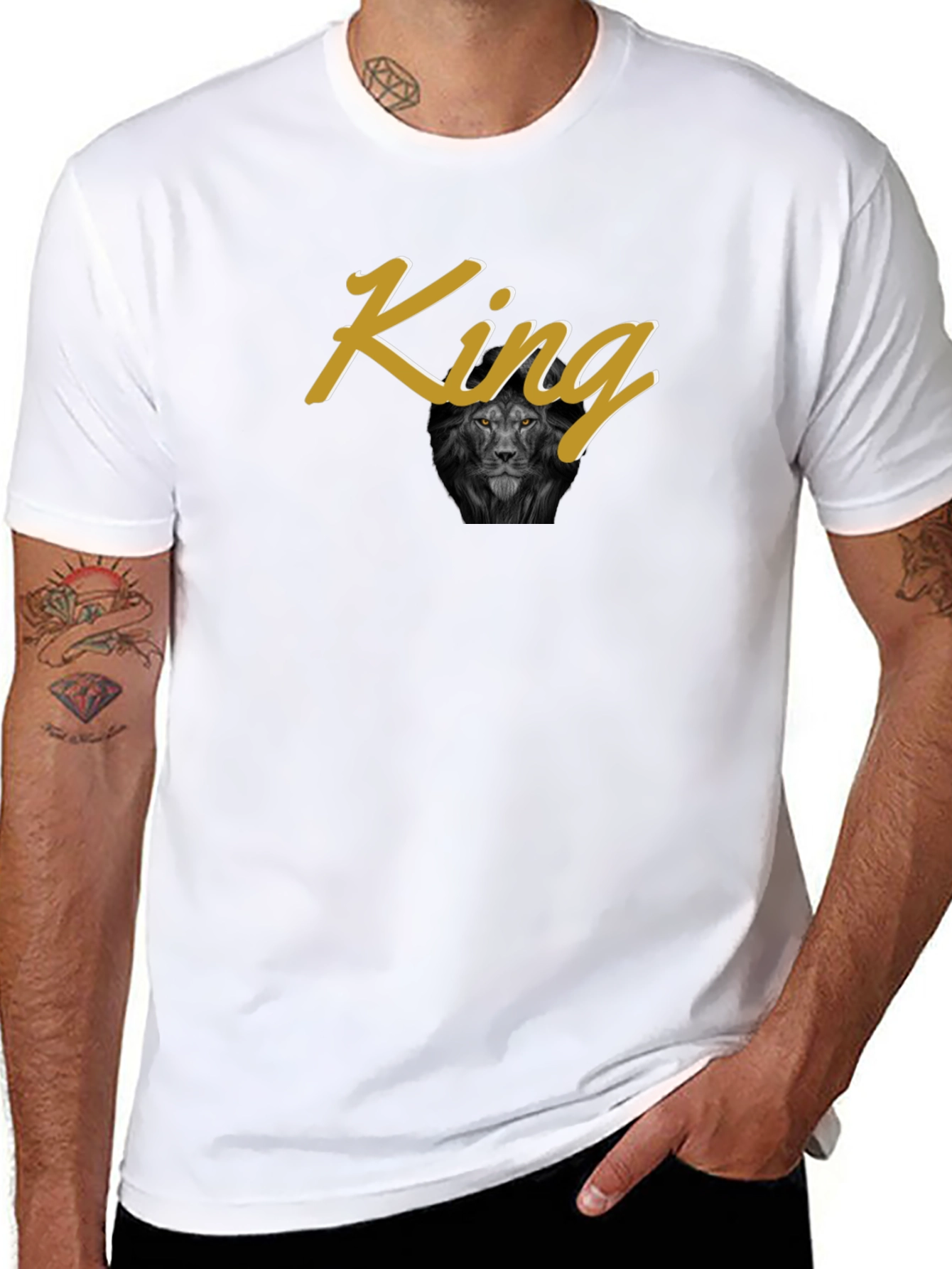 Black King Lion Graphic Print Black T-Shirt view 8