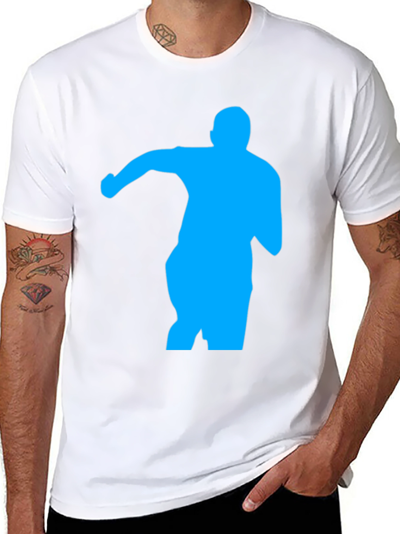 Black Men's Black T-Shirt with Blue Silhouette Graphic view 8