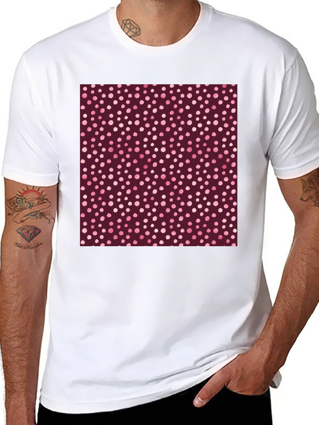 Black Stylish Polka Dot Print Black T-Shirt view 8