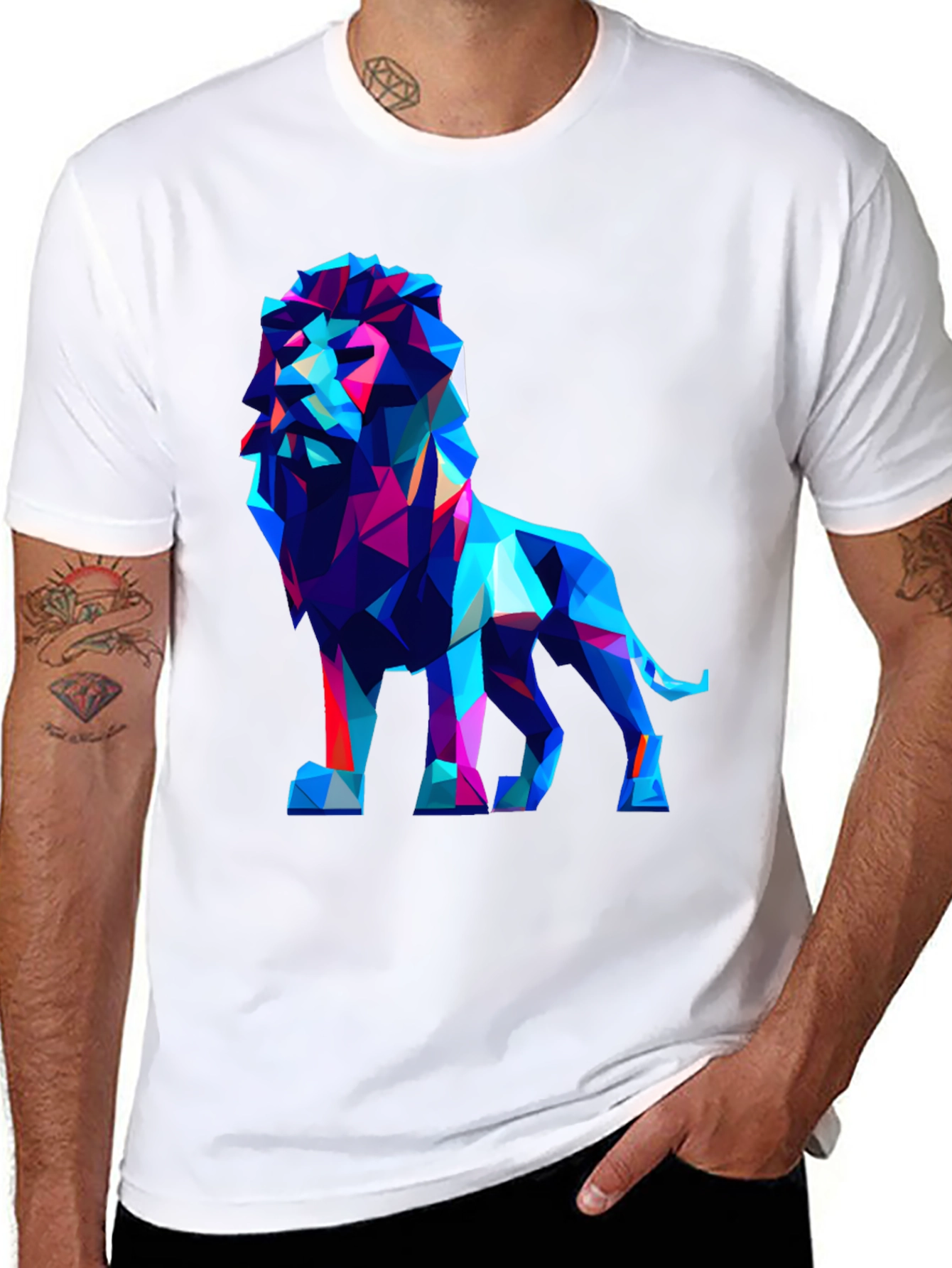 Black Geometric Lion Graphic Tee - Modern Art Shirt view 8