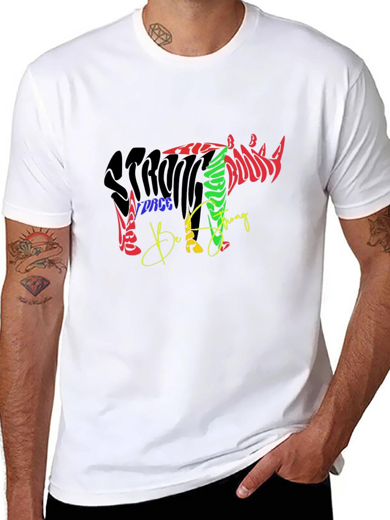 Black Strong Rhino Graphic T-Shirt view 8