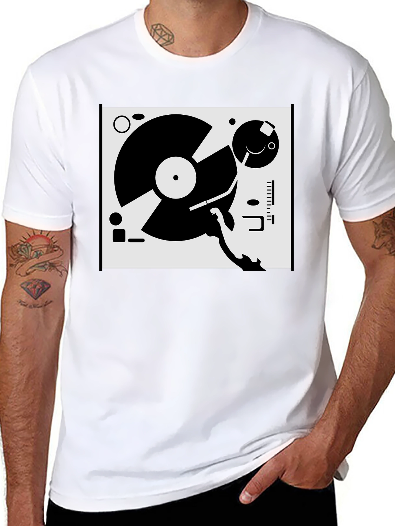 Black Retro Turntable Graphic Tee - Black view 8