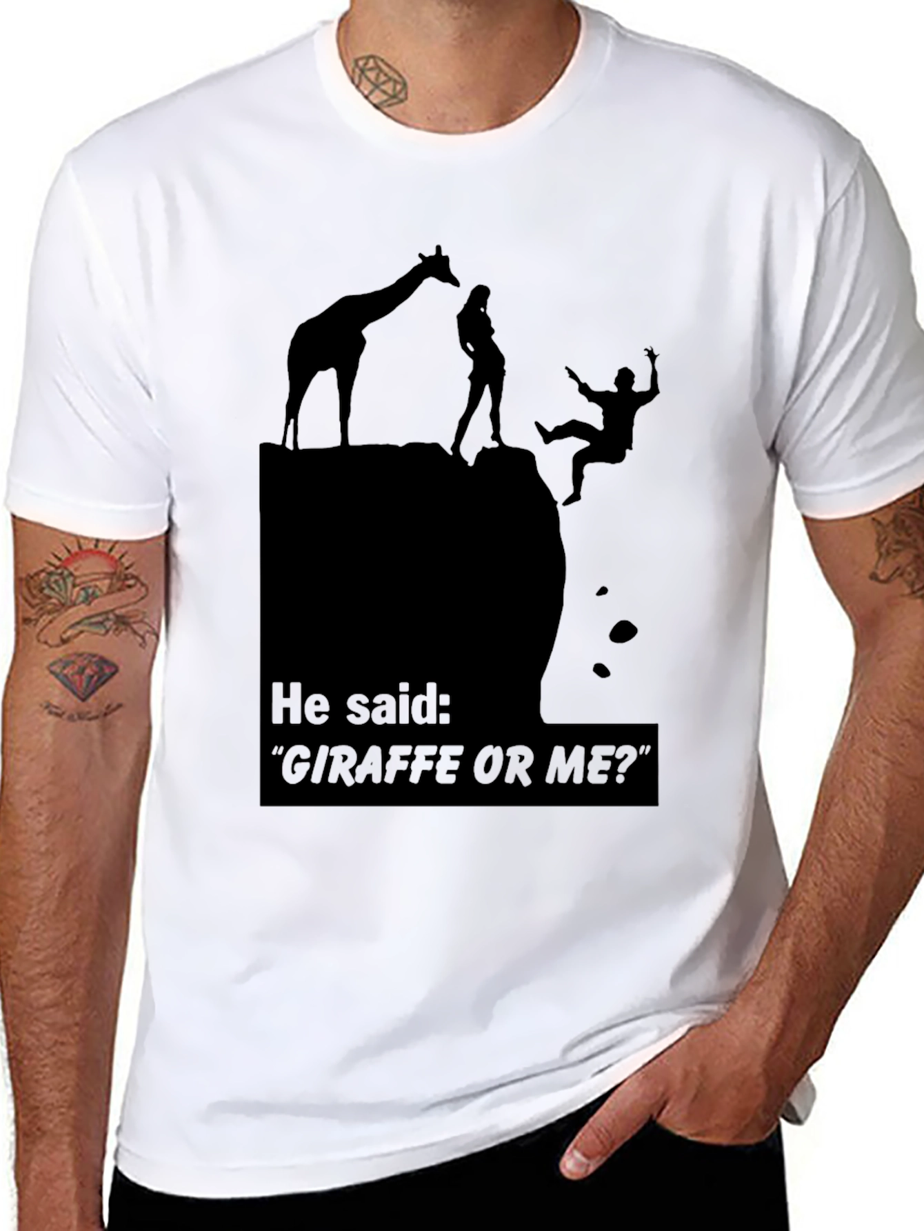 Black Giraffe or Me Funny Graphic T-Shirt view 8