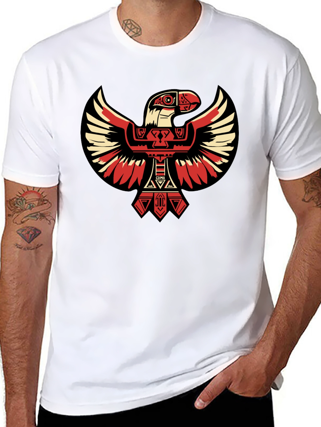 Black Aztec Eagle Graphic Tee - Black Cotton T-Shirt view 8