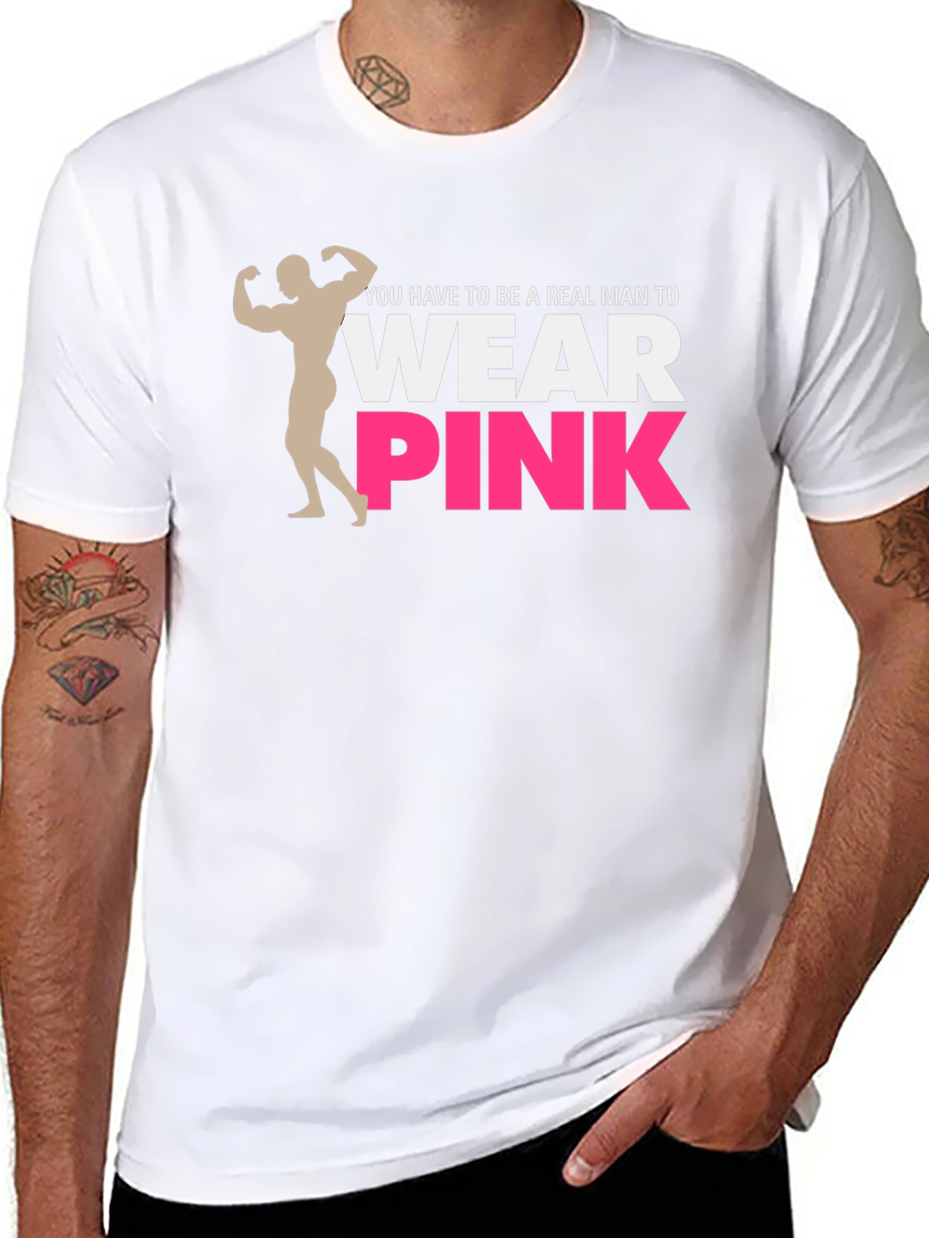 Black Real Man Wear Pink Graphic Tee view 8