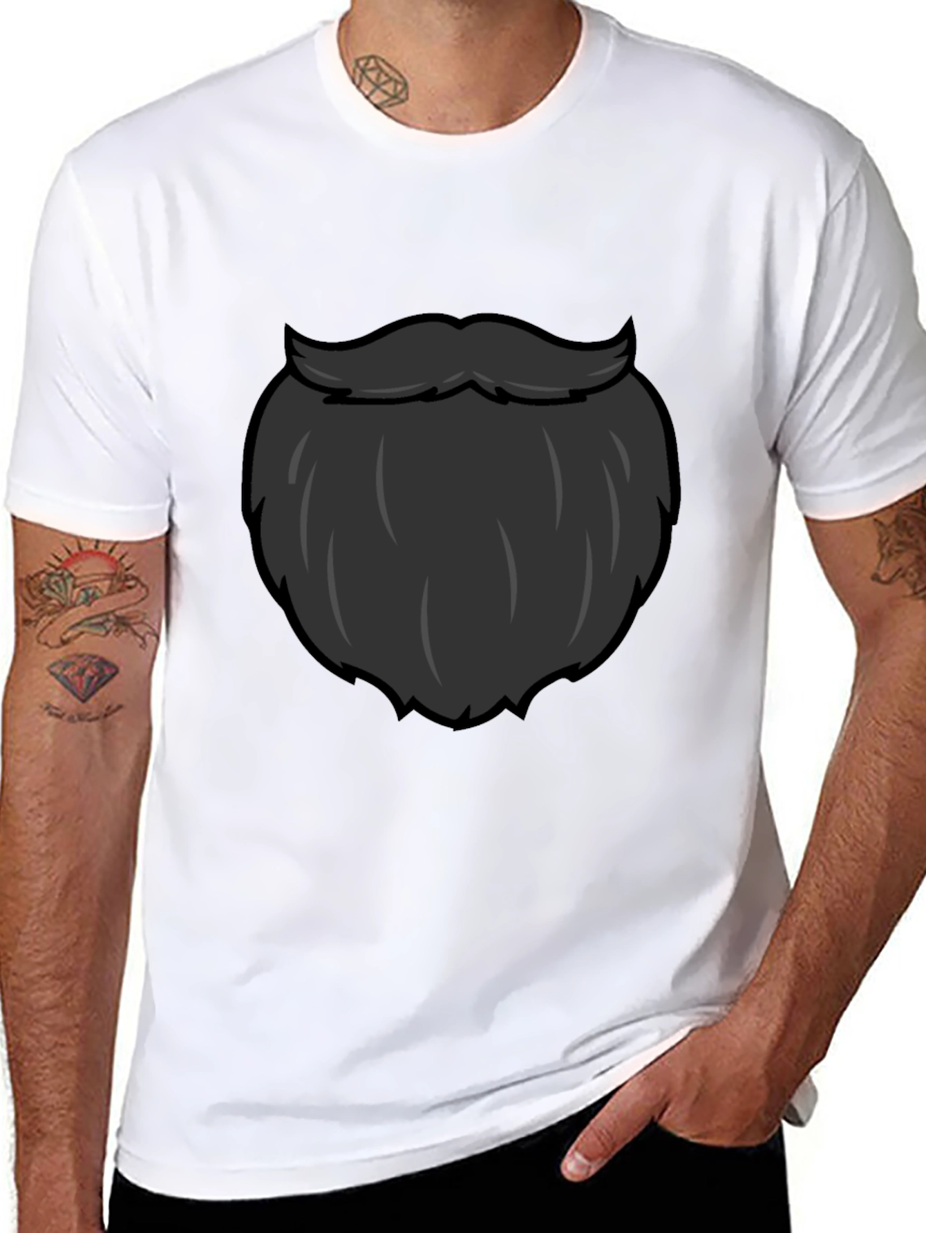 Black Funny Beard Graphic T-Shirt - Black Crew Neck Tee view 8