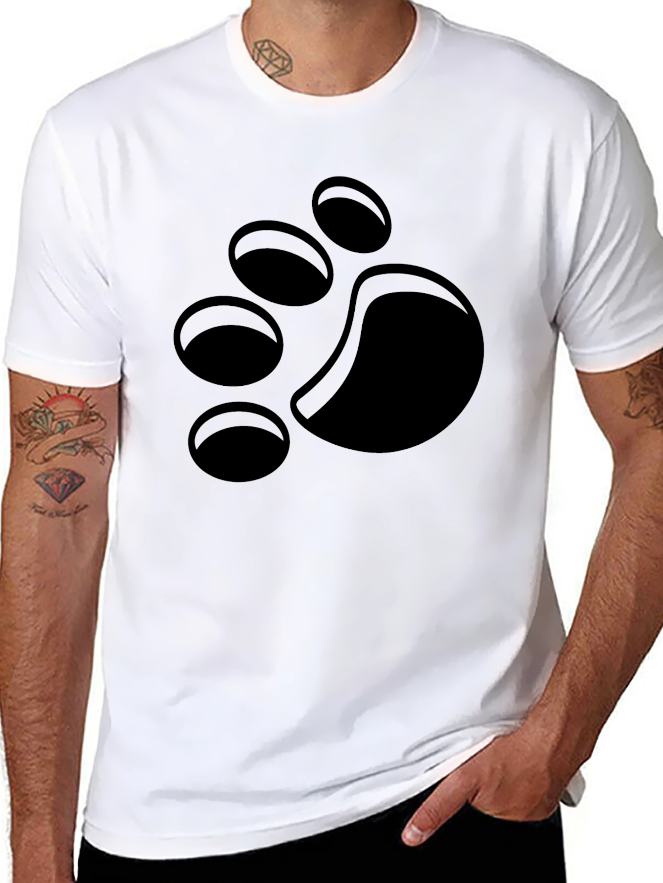 Black Black T-Shirt with Paw Print Design view 8
