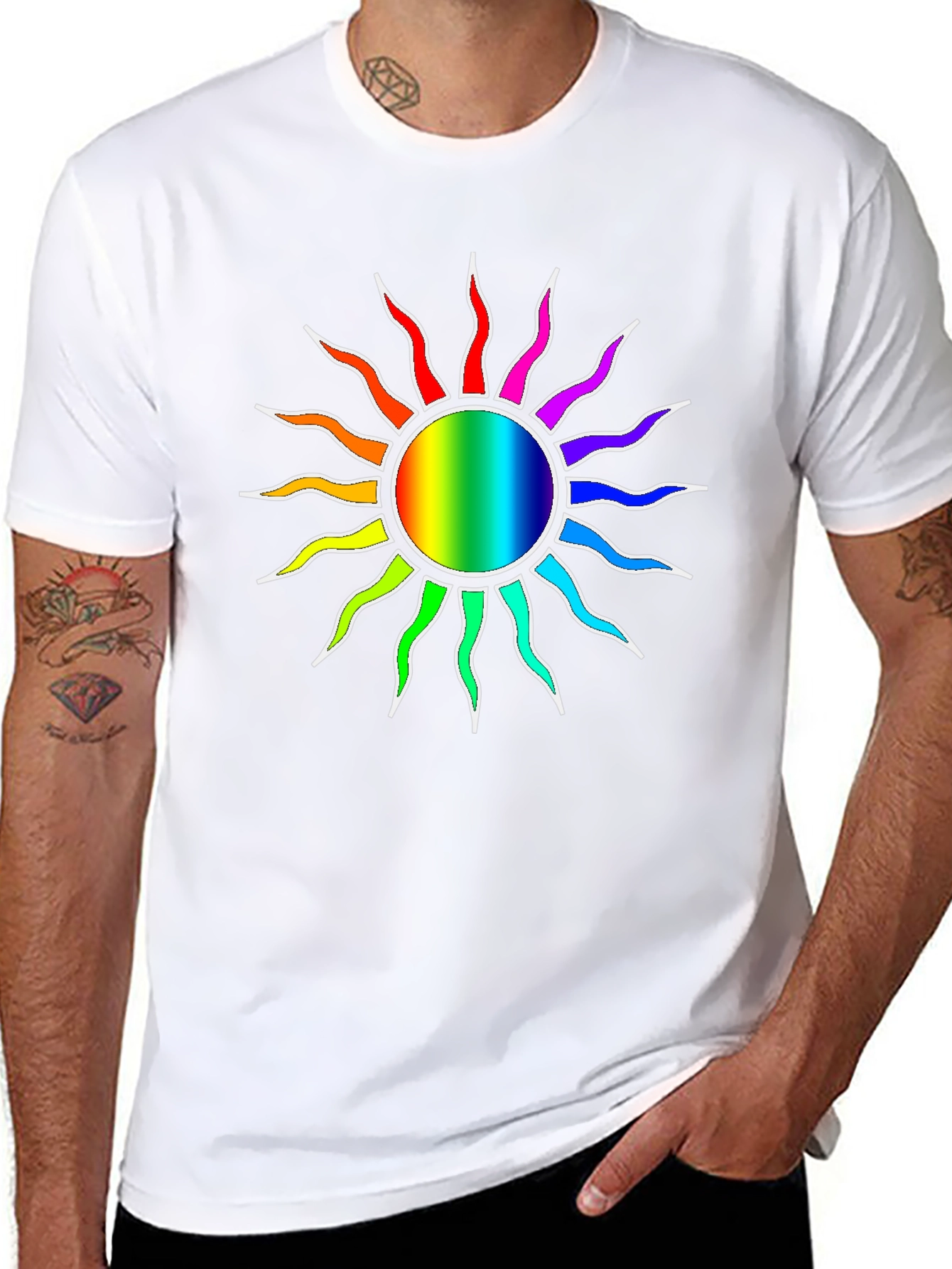 Black Rainbow Sun Graphic Black T-Shirt view 8