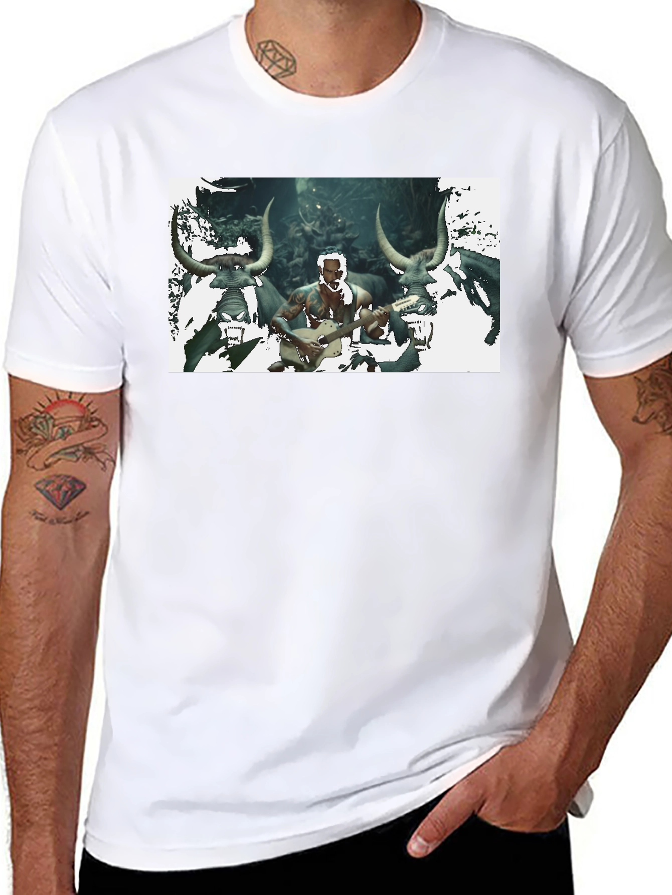 Black Men's Black T-Shirt with Unique Graphic Design view 8