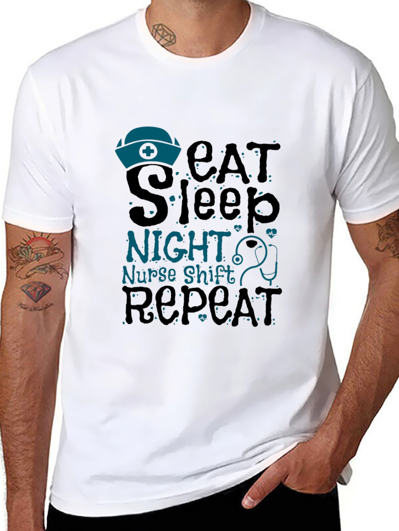 Black Nurse Night Shift T-Shirt - Eat Sleep Repeat view 8