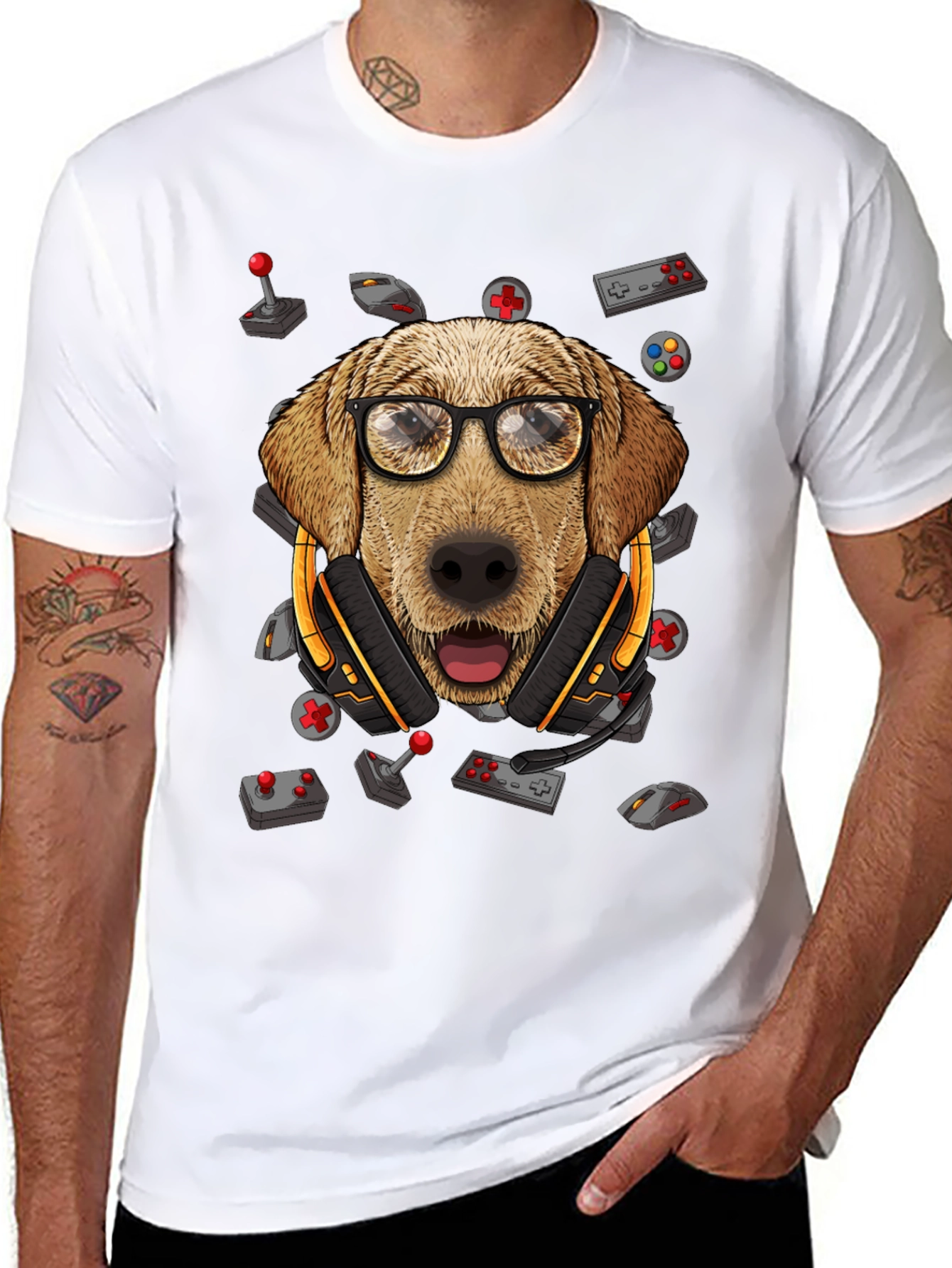 Gamer Dog T-Shirt - Golden Retriever Geek Tee - 8