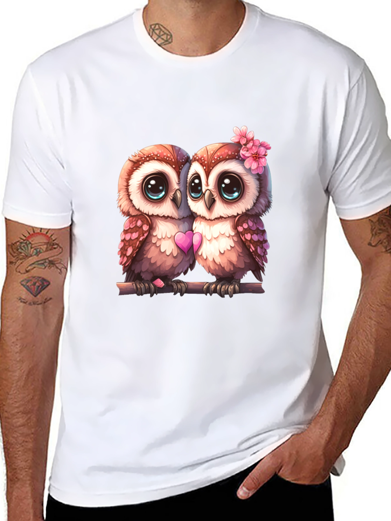 Black Owl Love T-Shirt - Cute Couple Owls Graphic Tee view 8