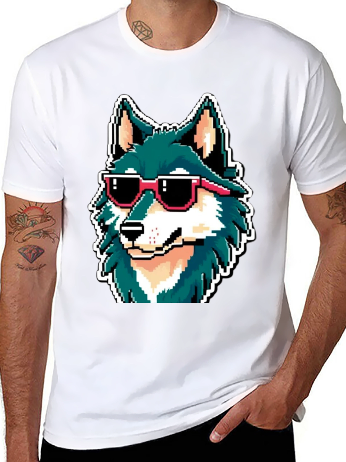 Black Cool Pixel Wolf Tee view 8