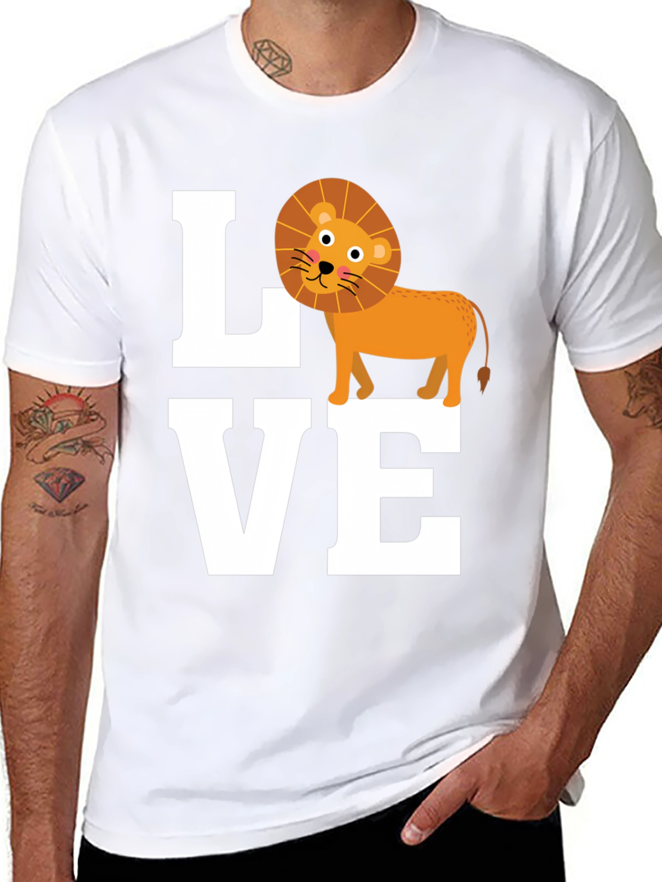 Black Love Lion Graphic Tee - Cute Animal T-Shirt view 8