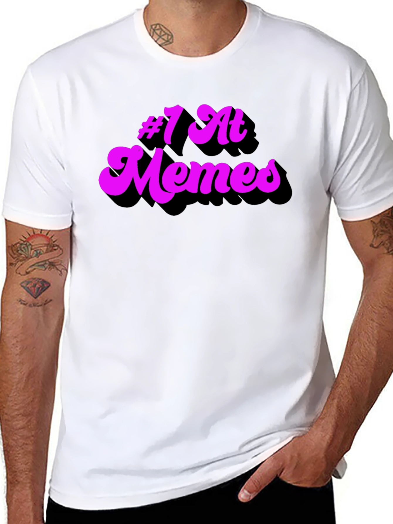 Black #1 at Memes Graphic T-Shirt - Black Cotton Tee view 8