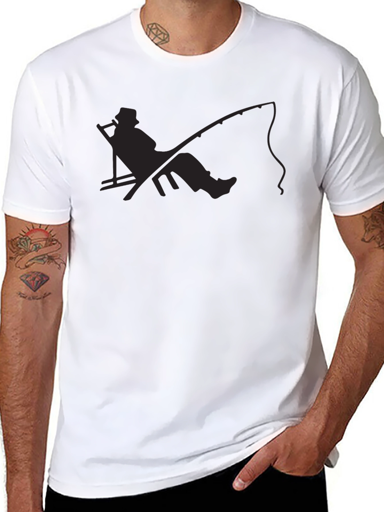 Black Relaxed Fisherman Graphic Tee - Black Cotton Blend view 8