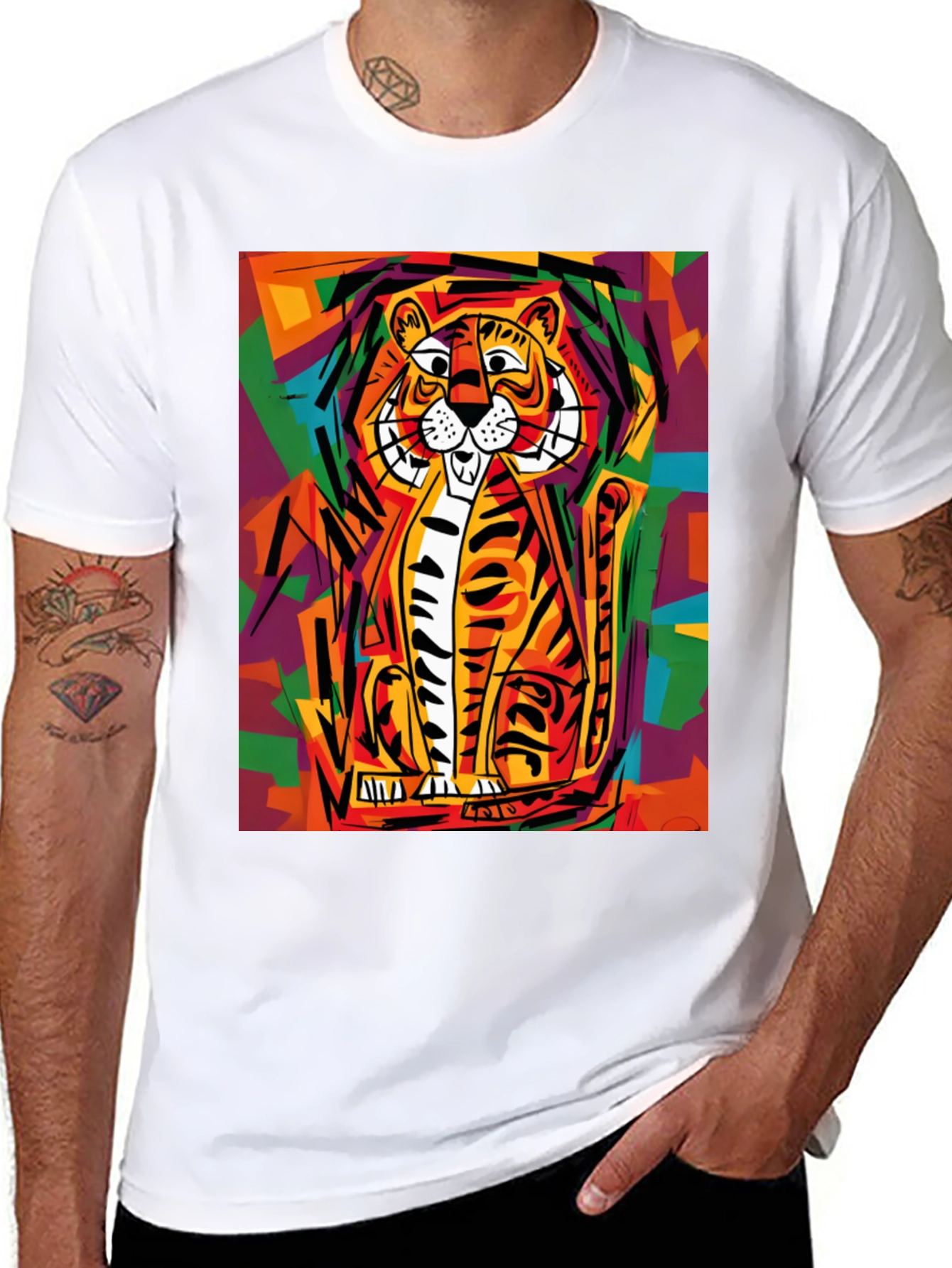 Black Abstract Tiger Graphic Tee - Soft Black Cotton view 8