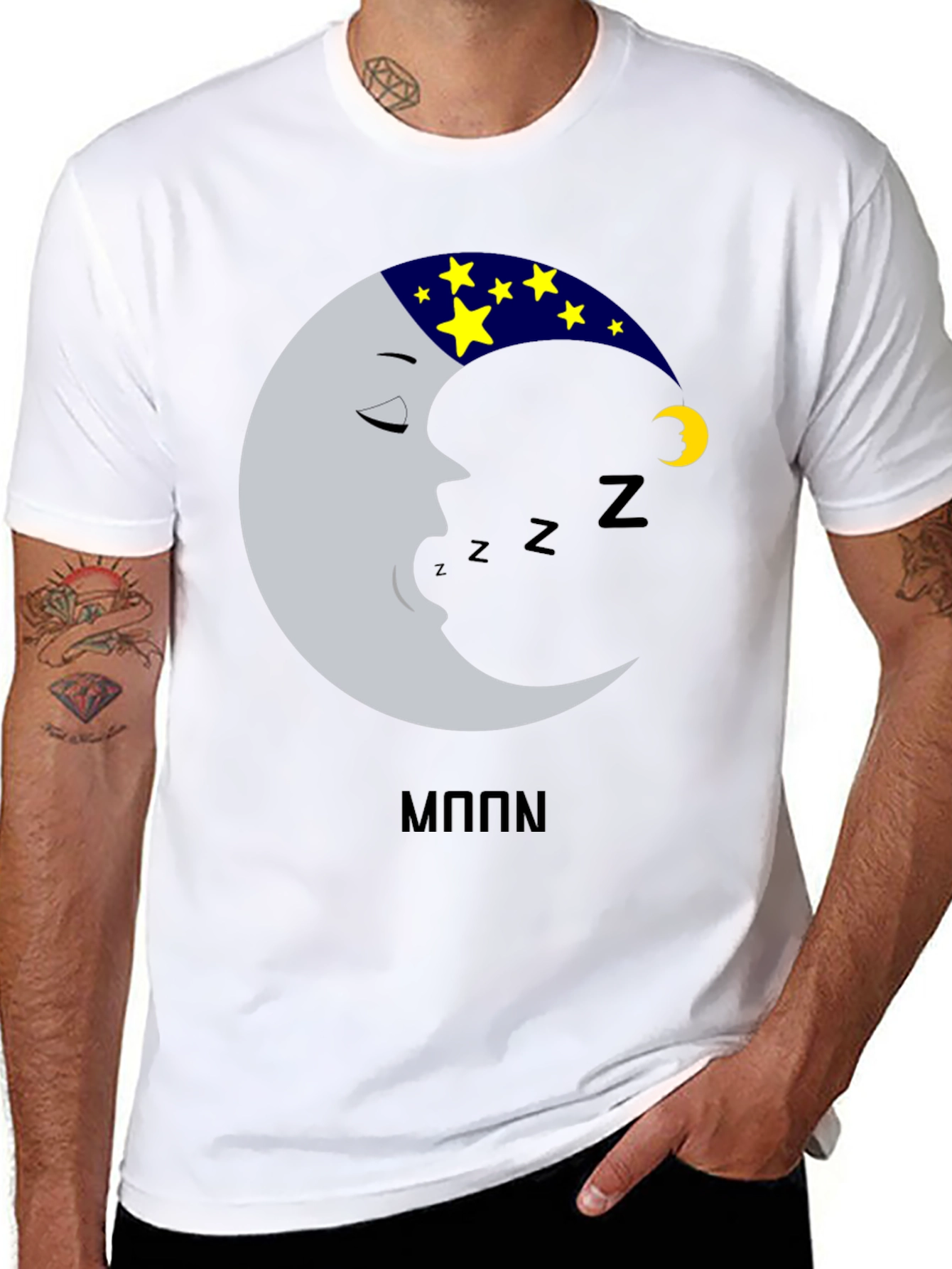 Black Sleeping Moon T-Shirt - Dreamy Design view 8