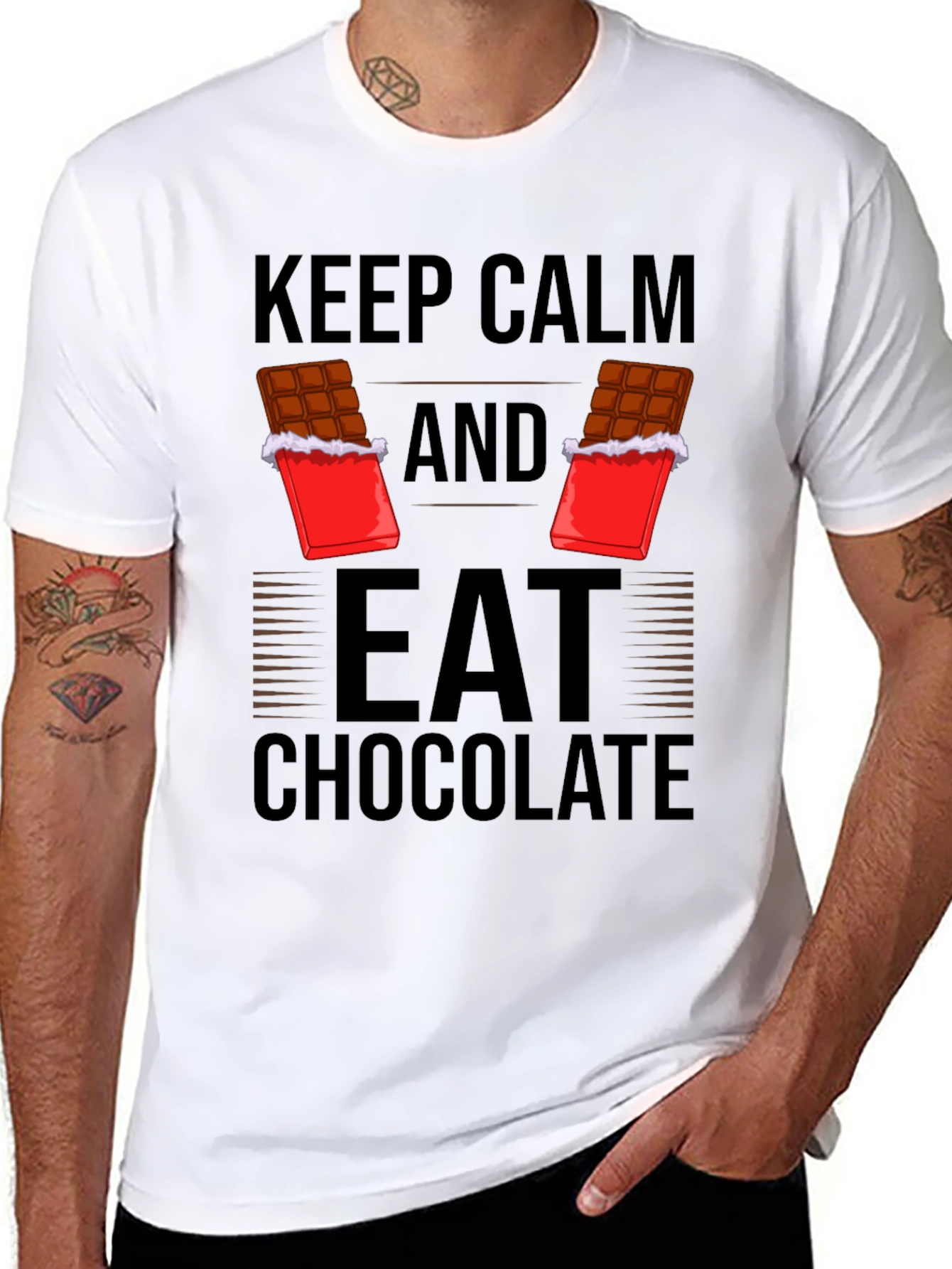 Black Keep Calm Eat Chocolate Graphic Tee view 8